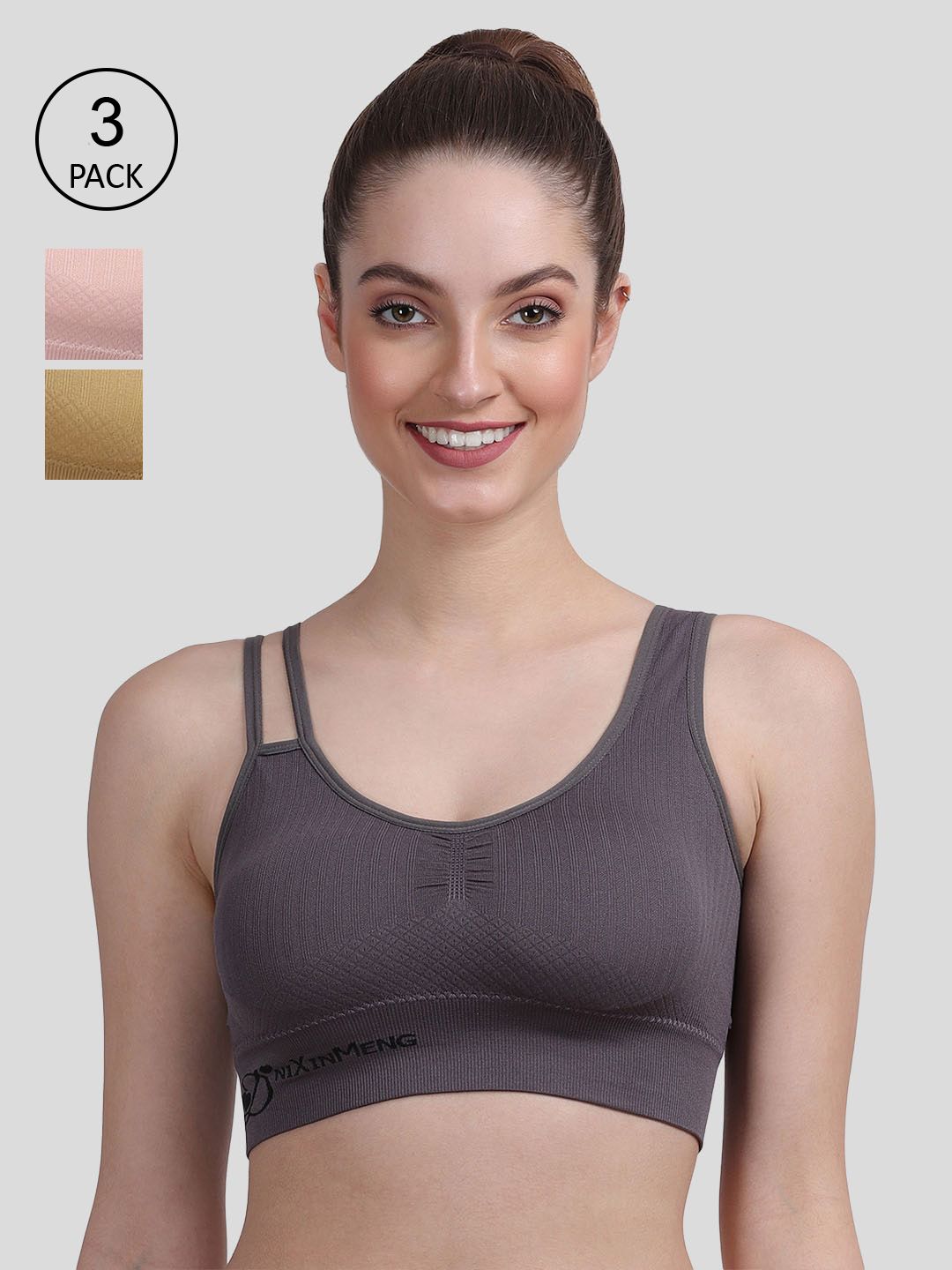 Amour Secret  Women Pack of 3 Grey & Pink Bra Price in India