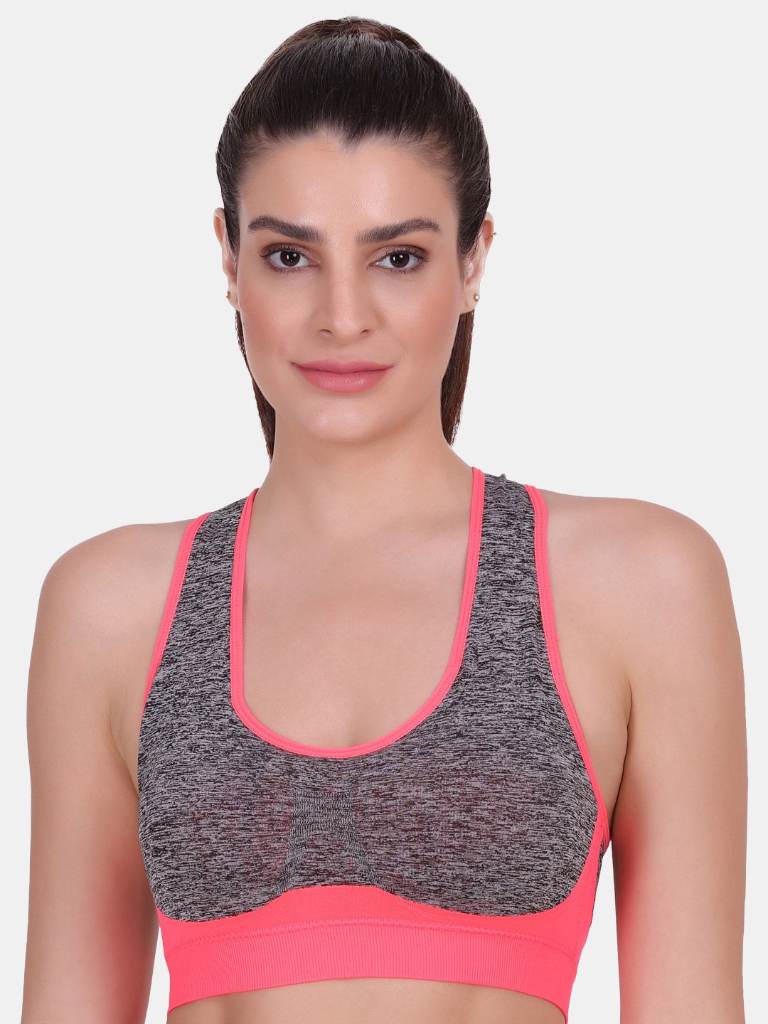 Amour Secret Pink & Grey Colourblocked Lightly padded Sports Bra SB1576 Price in India