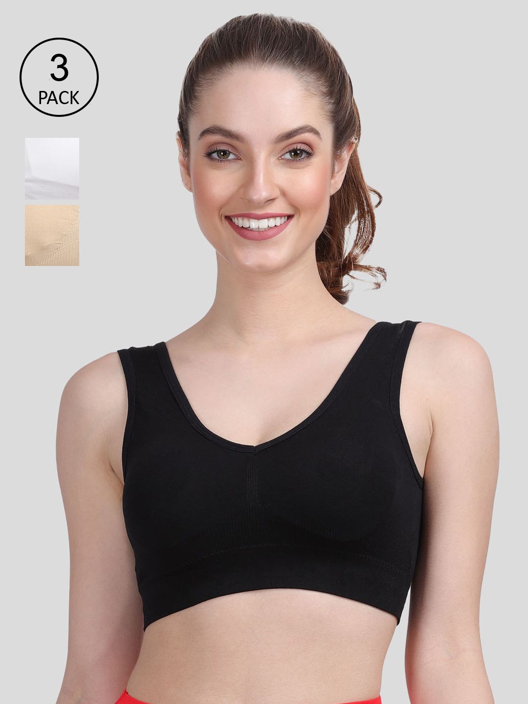 Amour Secret 3 Black & Cream-Coloured  Workout Rapid dry Bra S8808_ Price in India