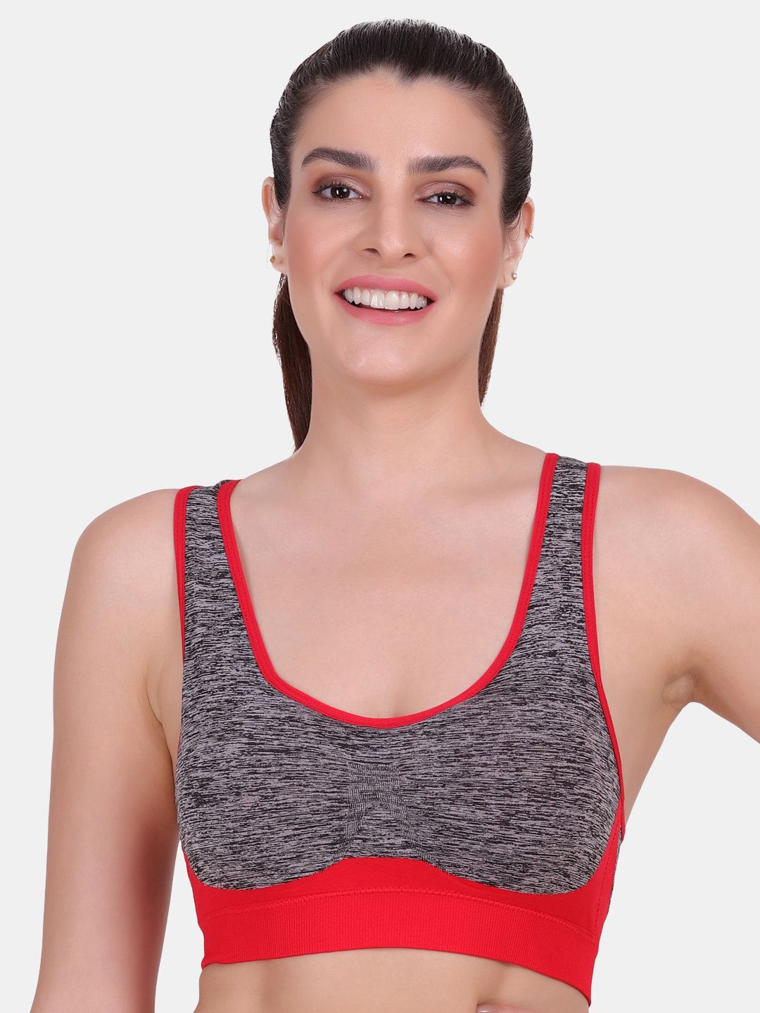 Amour Secret Red & Grey Lightly Padded Sports Bra Price in India