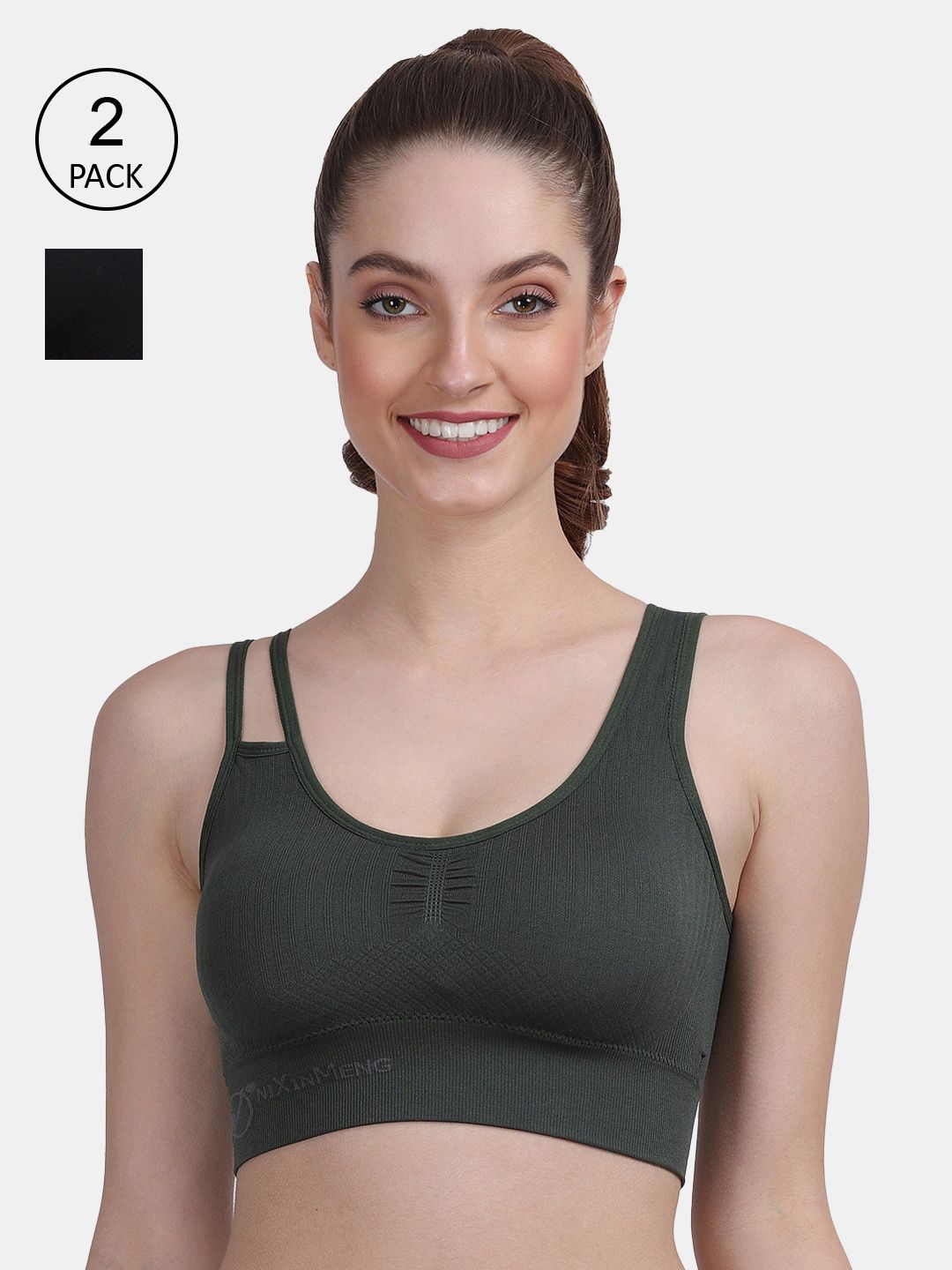 Amour Secret Pack Of 2 Black & Green Lightly Padded & Non-Wired Seamless Bra-S017_Blk_Grn Price in India