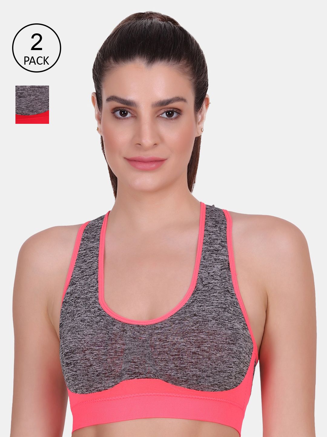 Amour Secret Set Of 2 Pink & Red Colourblocked Lightly Padded & Non Wired Bra Price in India