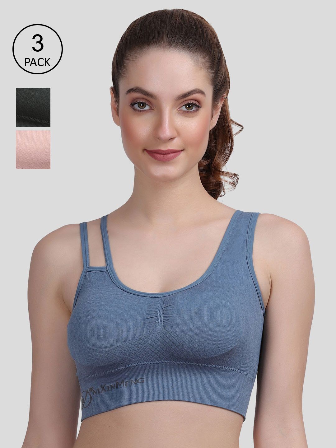 Amour Secret Set Of 3 Blue & Pink Lightly Padded & Non Wired Solid Bra Price in India