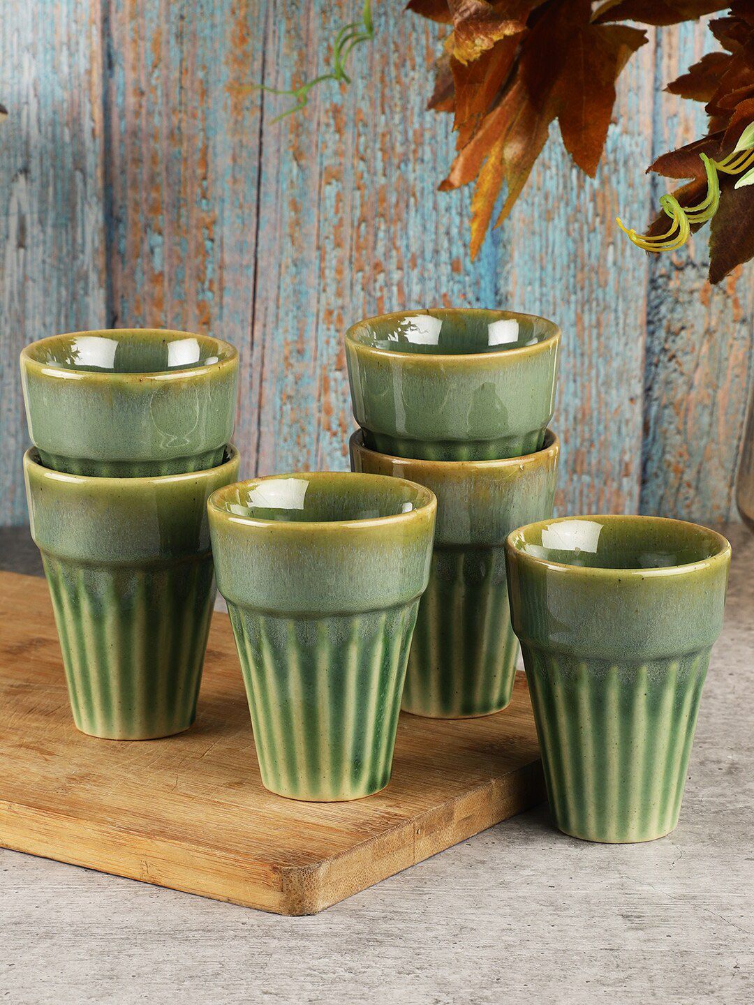 MIAH Decor 6-Pieces Green Ceramic Pottery Tumblers 160 ml Price in India