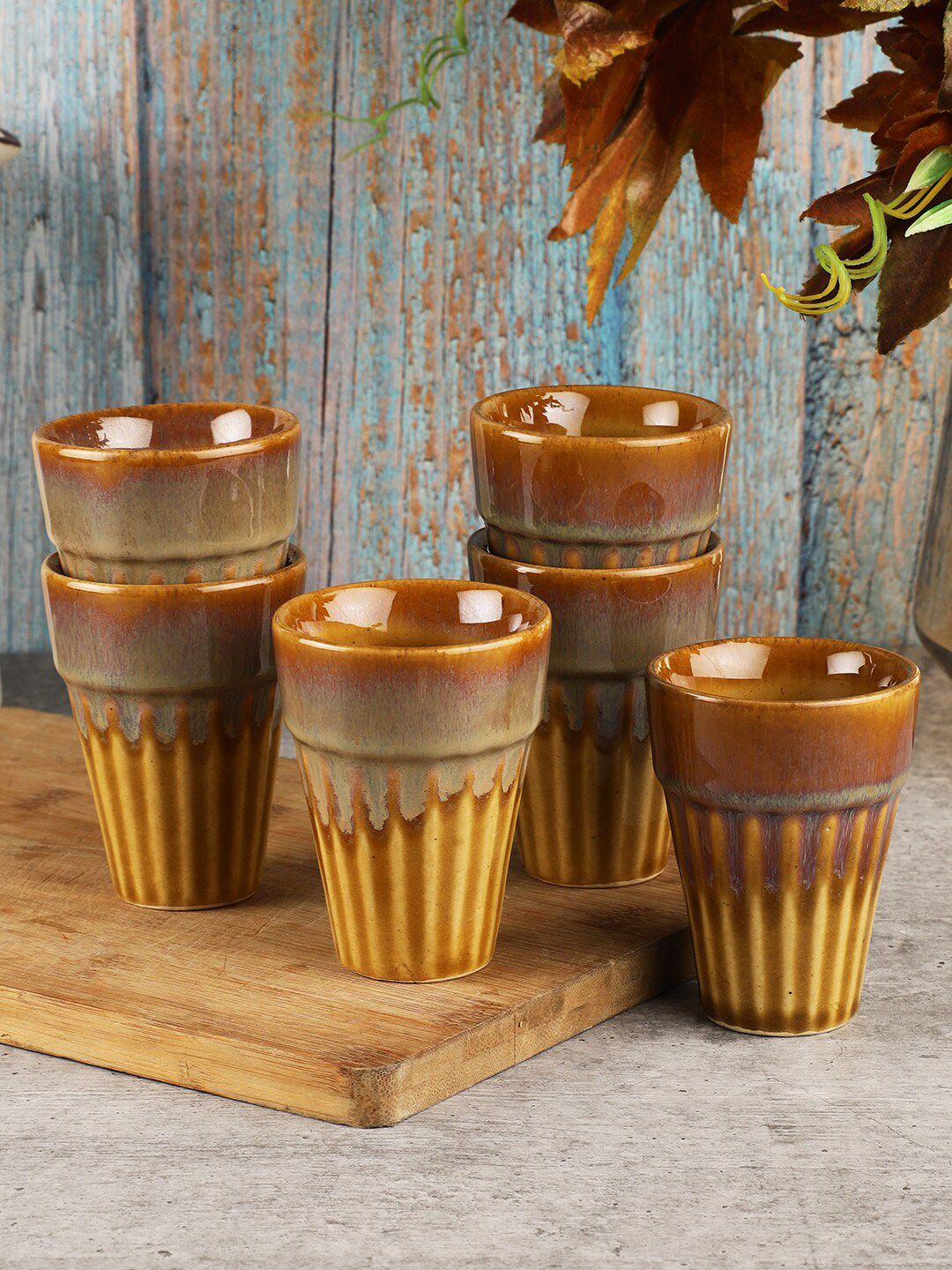 MIAH Decor Pack Of 6 Brown Ceramic Coffee Glasses Price in India