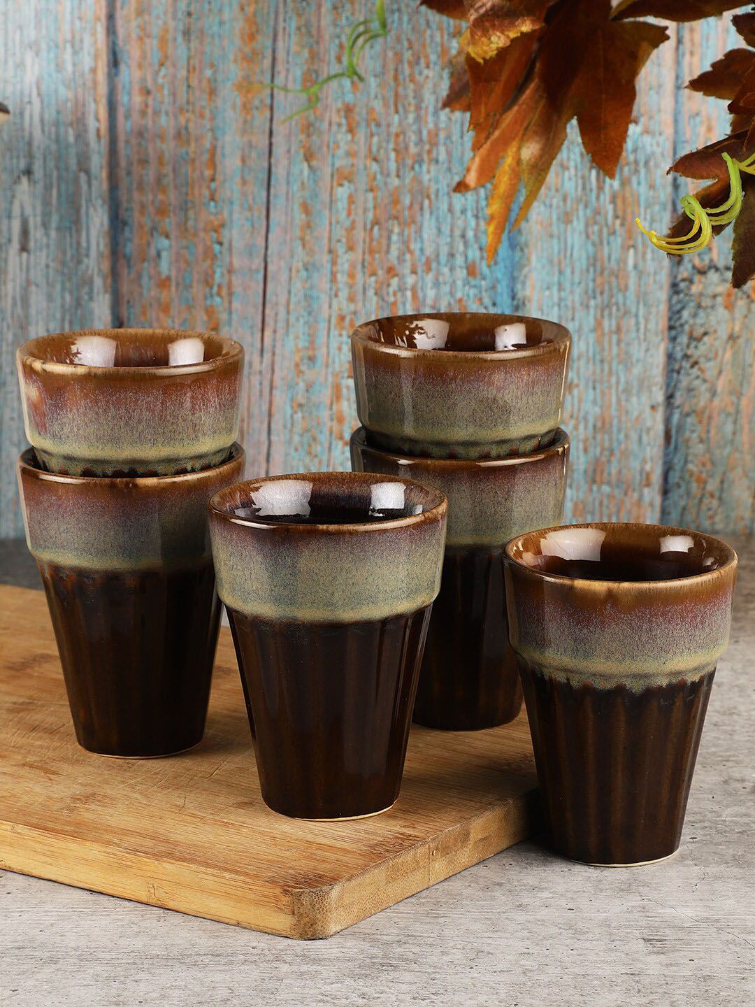 MIAH Decor Pack Of 6 Brown Ceramic Coffee Glasses Price in India