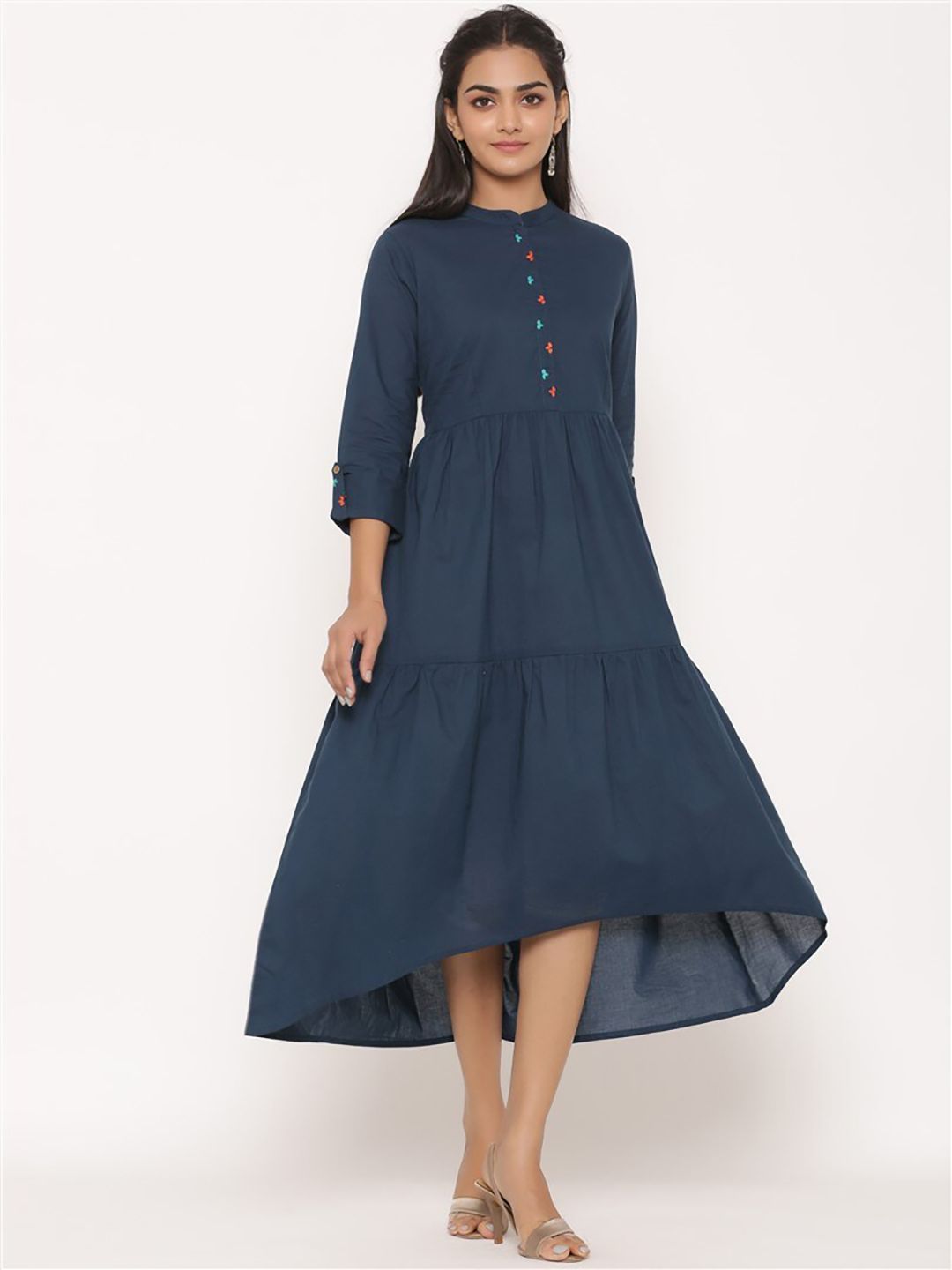 SUTI Navy Blue Tiered Midi Dress Price in India