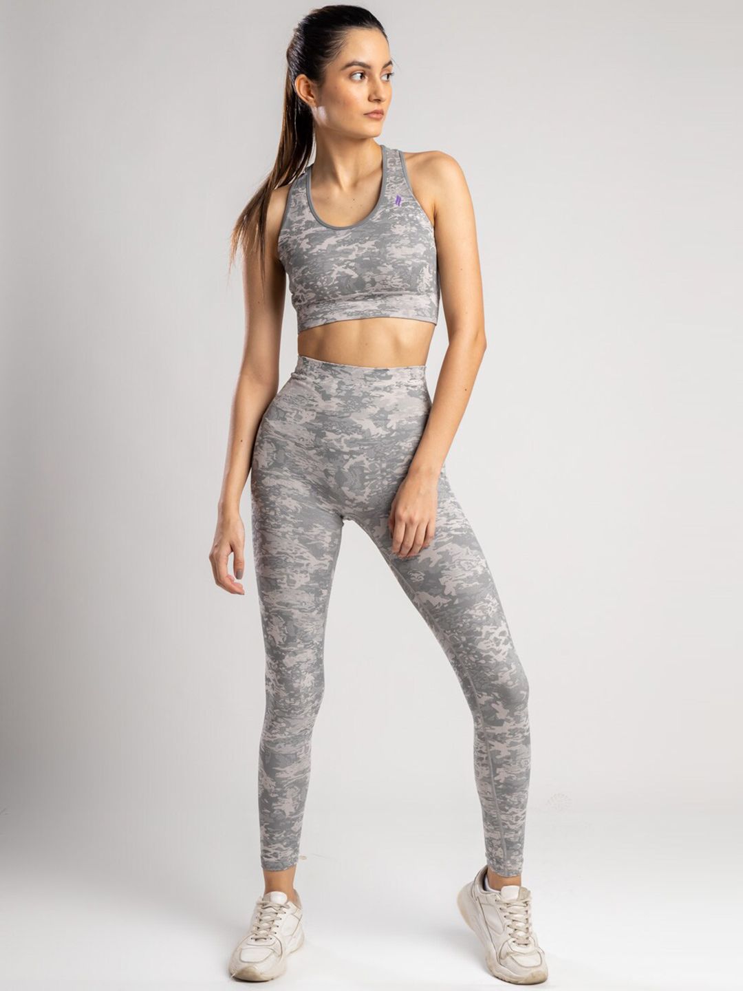 SKNZ Women Grey Camouflage Printed Tracksuit Price in India