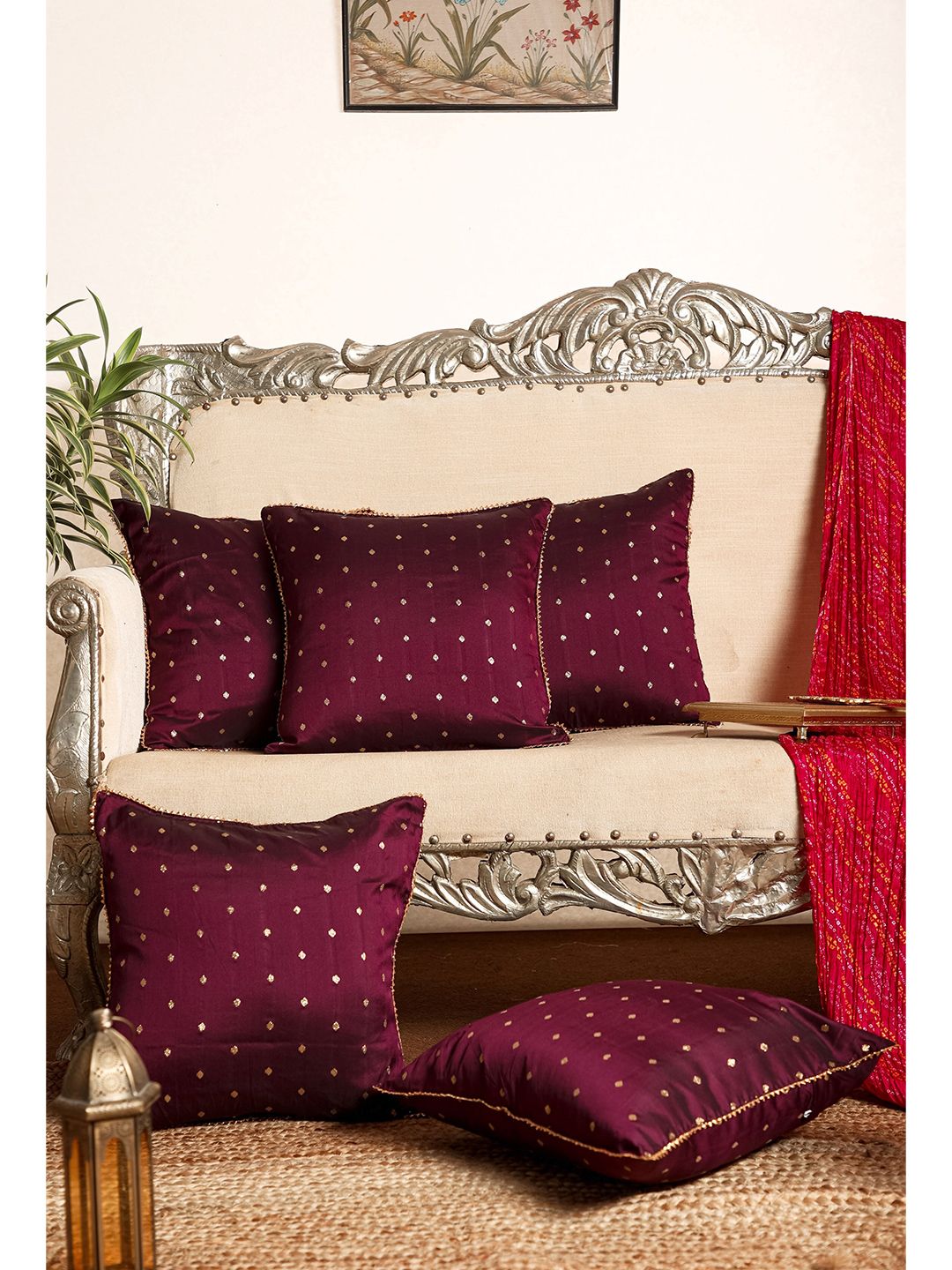 Jaipur Folk Set of 5 Embellished Square Cushion Covers Price in India