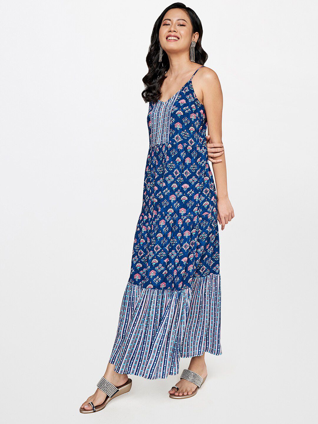 Buy Global Desi Women Blue Ethnic Motifs Maxi Dress - Dresses for Women  19749514 | Myntra