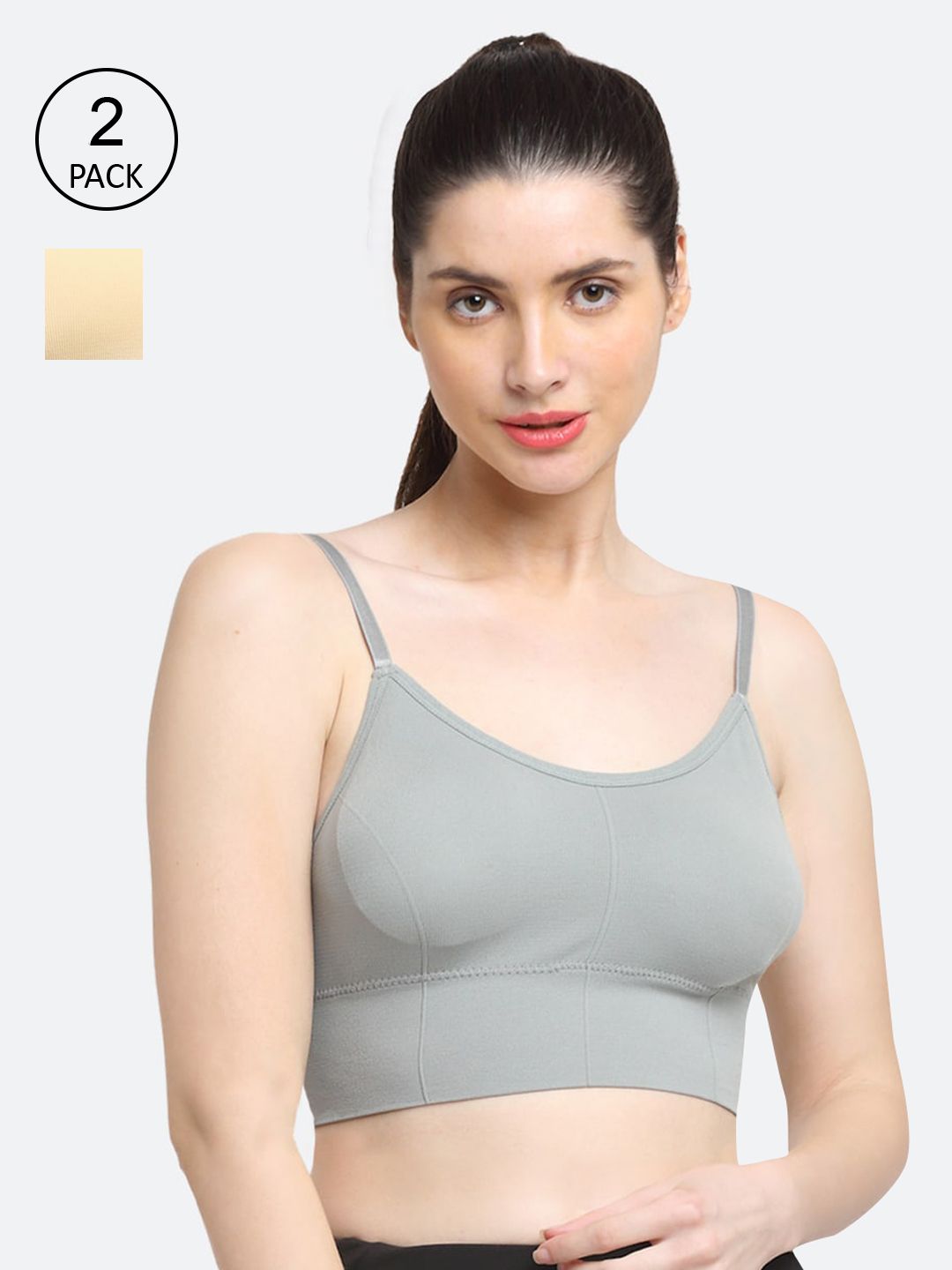 Friskers Pack of 2 Grey & Beige Lightly Padded Sports Bra O-345-04-345-09-30- Price in India