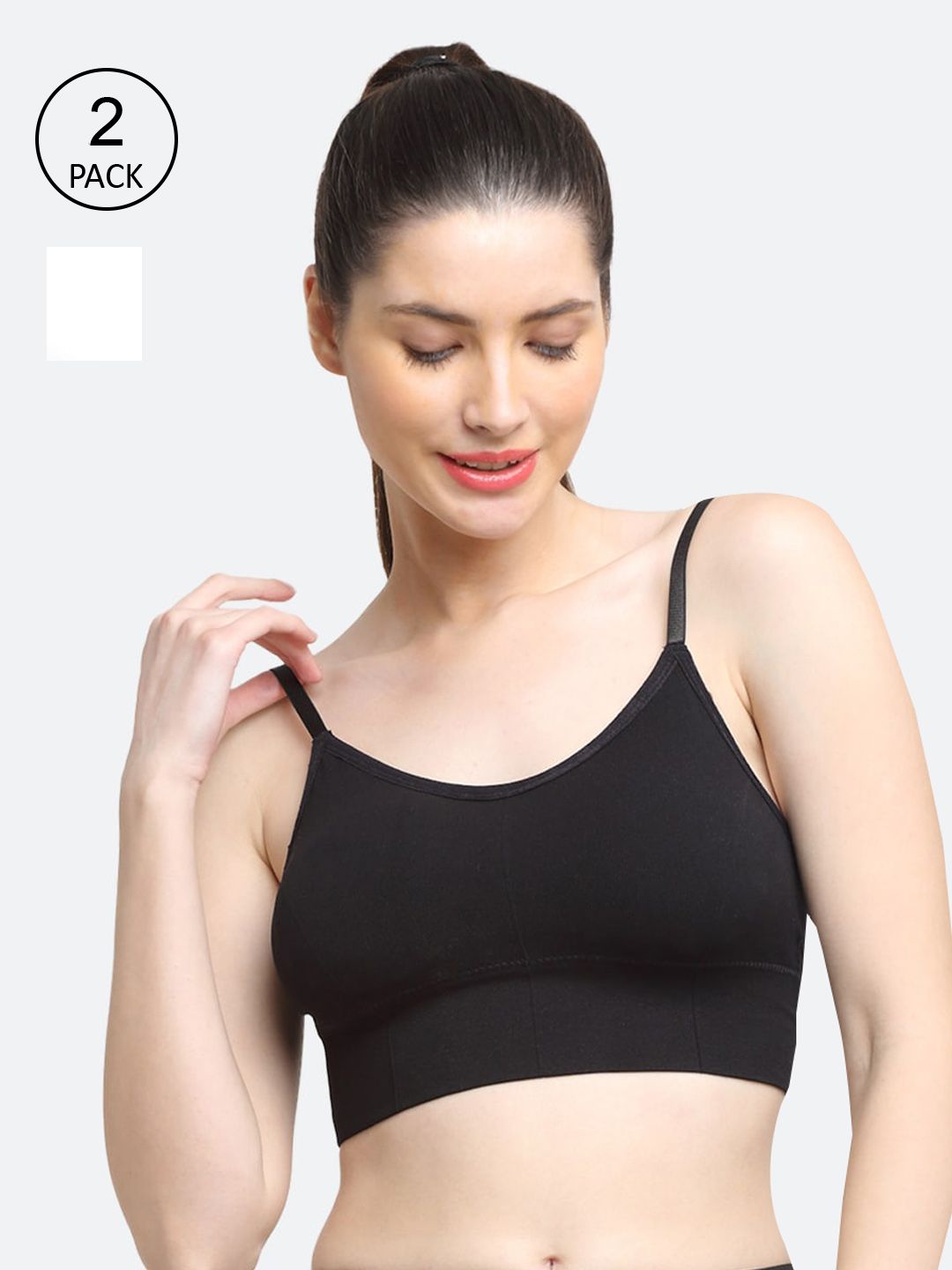 Friskers Pack of 2 Black & White Lightly Padded Sports Bra O-345-01-345-02-30- Price in India