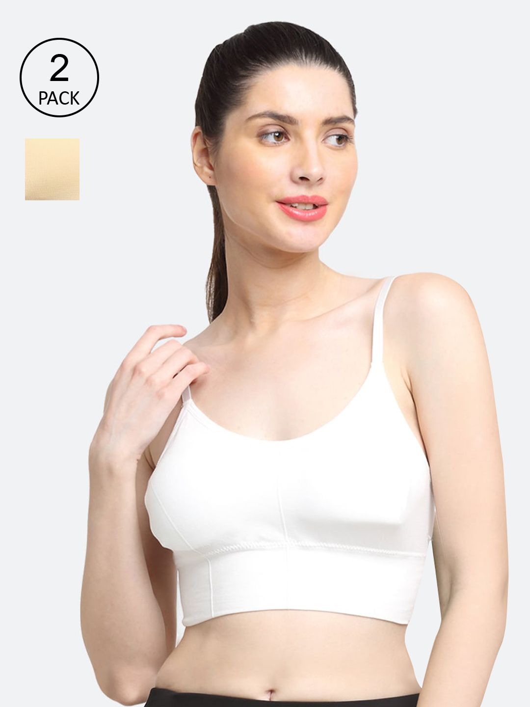 Friskers Women Pack Of 2 White & Beige Solid  Lightly Padded Sports Bra Price in India