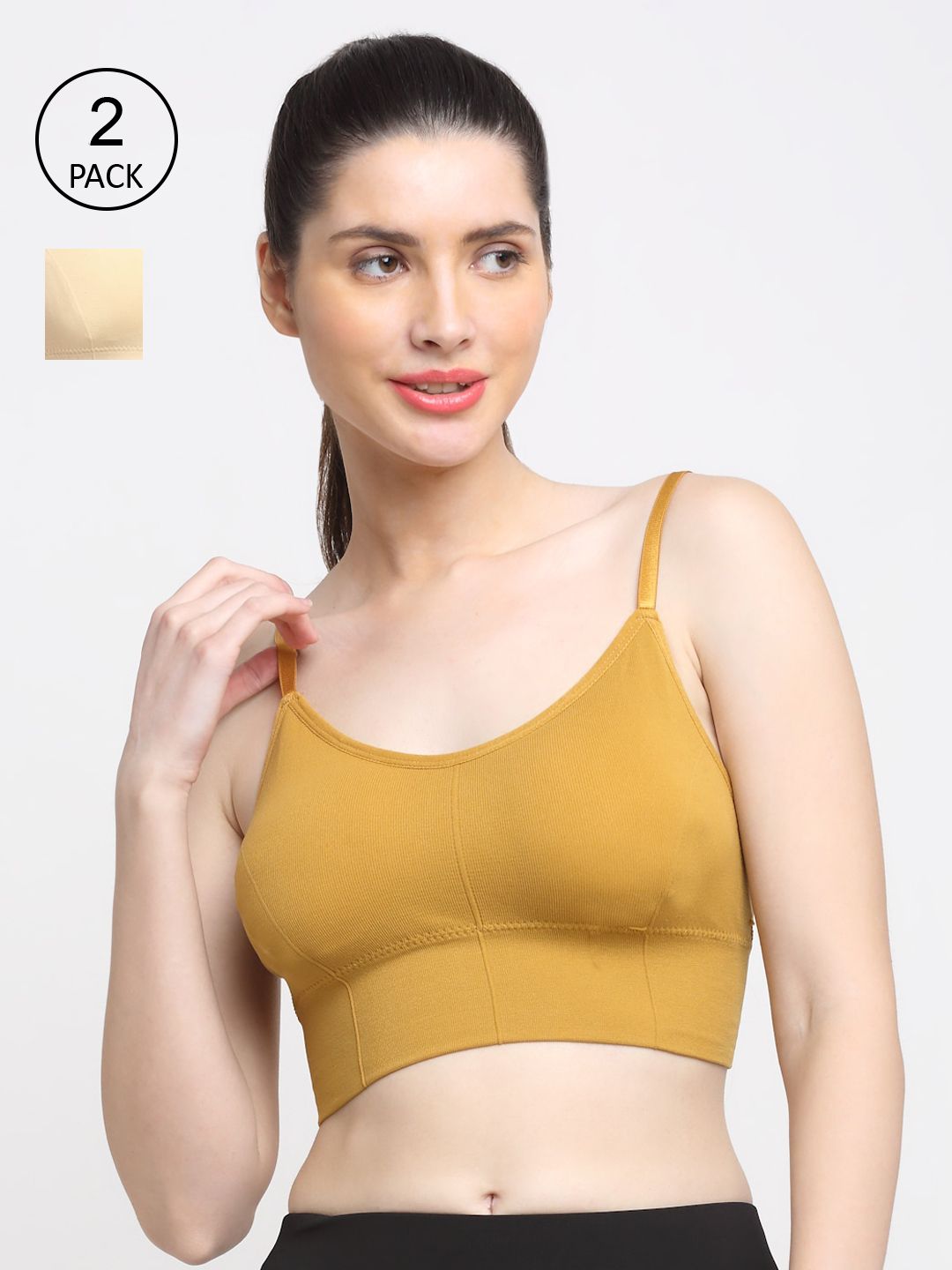 Friskers Beige & Gold-Toned Solid Cotton Lightly Padded Bra Price in India