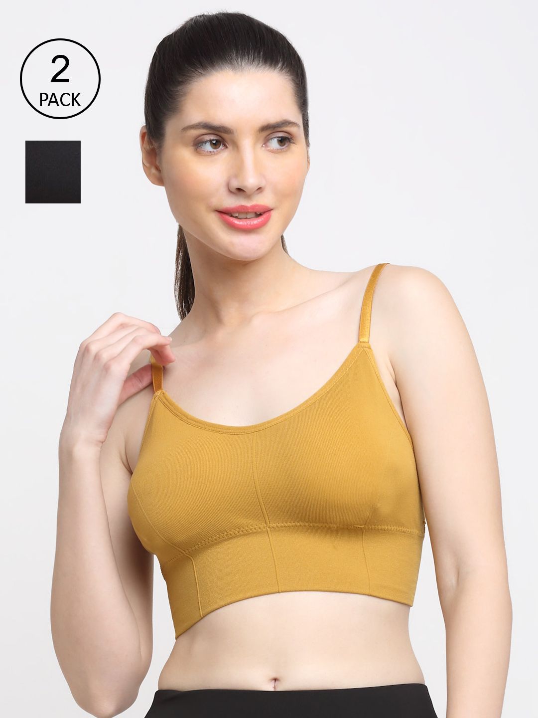 Friskers Pack Of 2 Black & Mustard Bra Lightly Padded Price in India