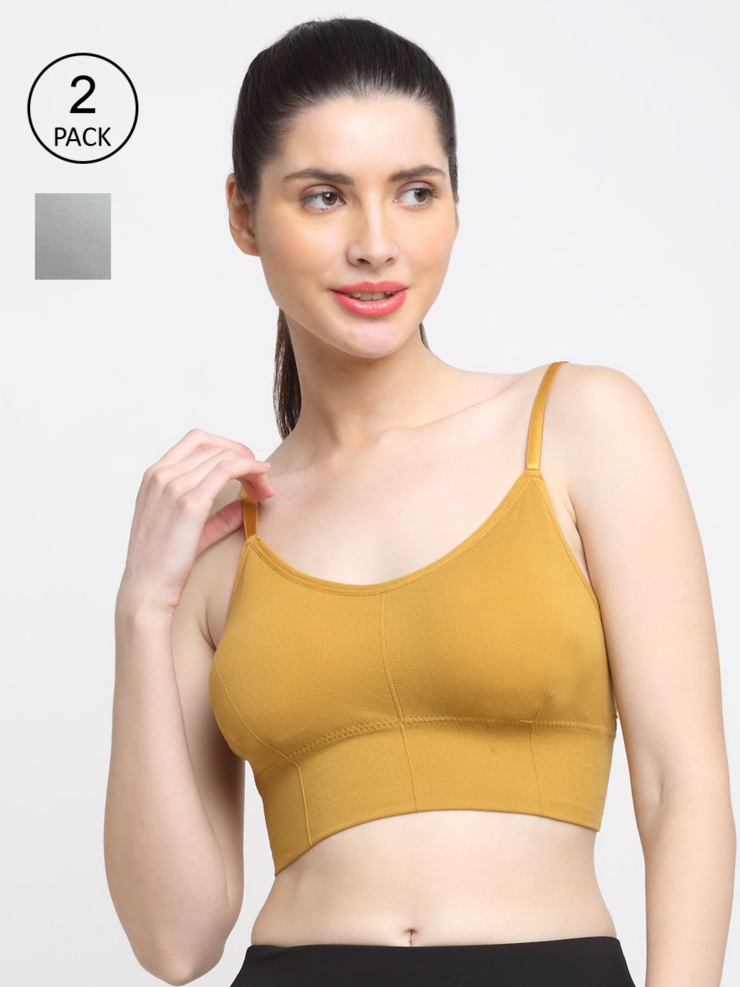 Friskers Women Grey & Gold-Toned Pack Of 2 Cotton Lightly Padded Bra Price in India