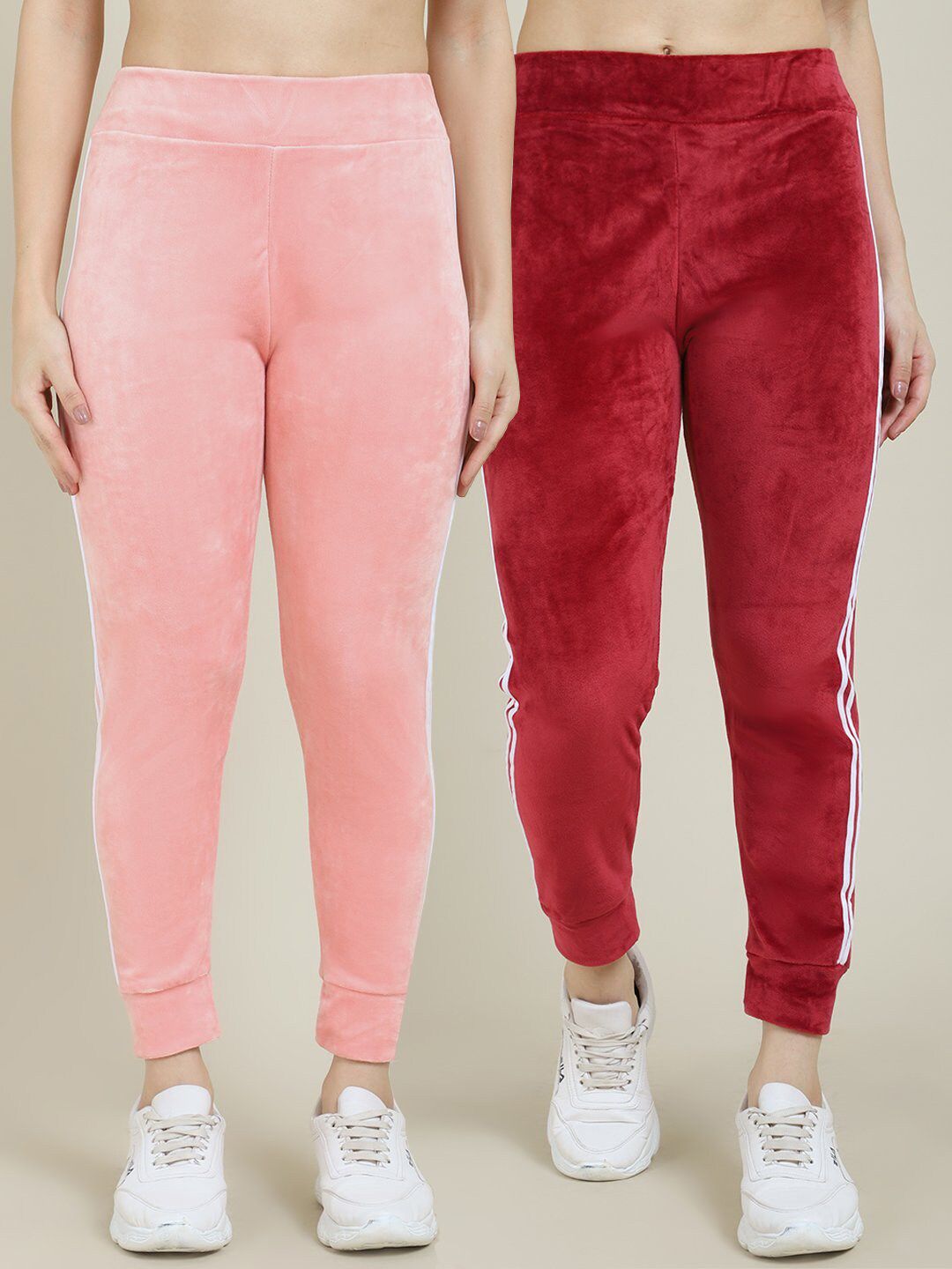 Miaz Lifestyle Women Pack of 2 Peach & Maroon Relaxed-fit Track Pants Price in India