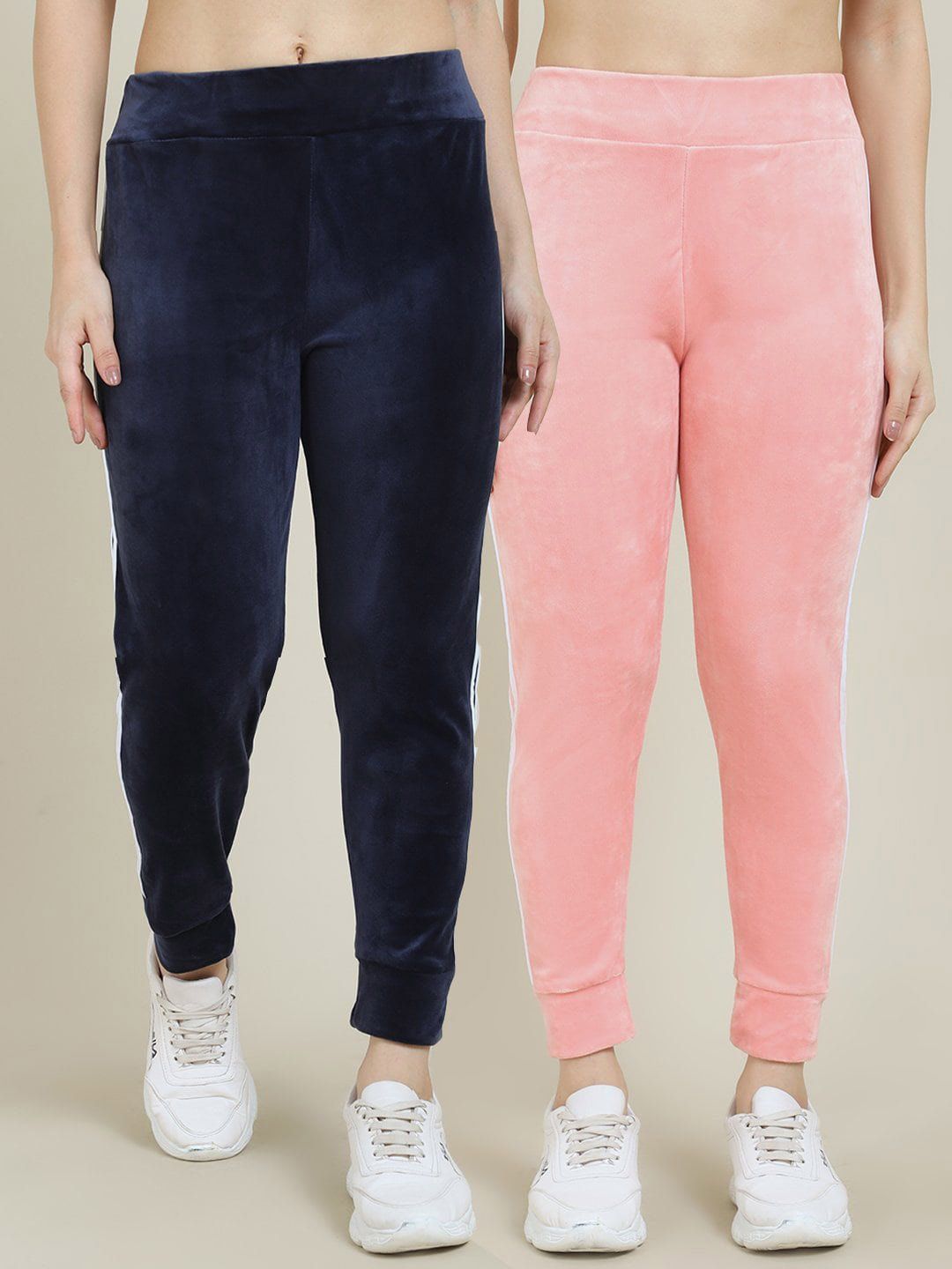 Miaz Lifestyle Women Pack of 2 Peach & Navy Blue Relaxed-fit Track Pants Price in India