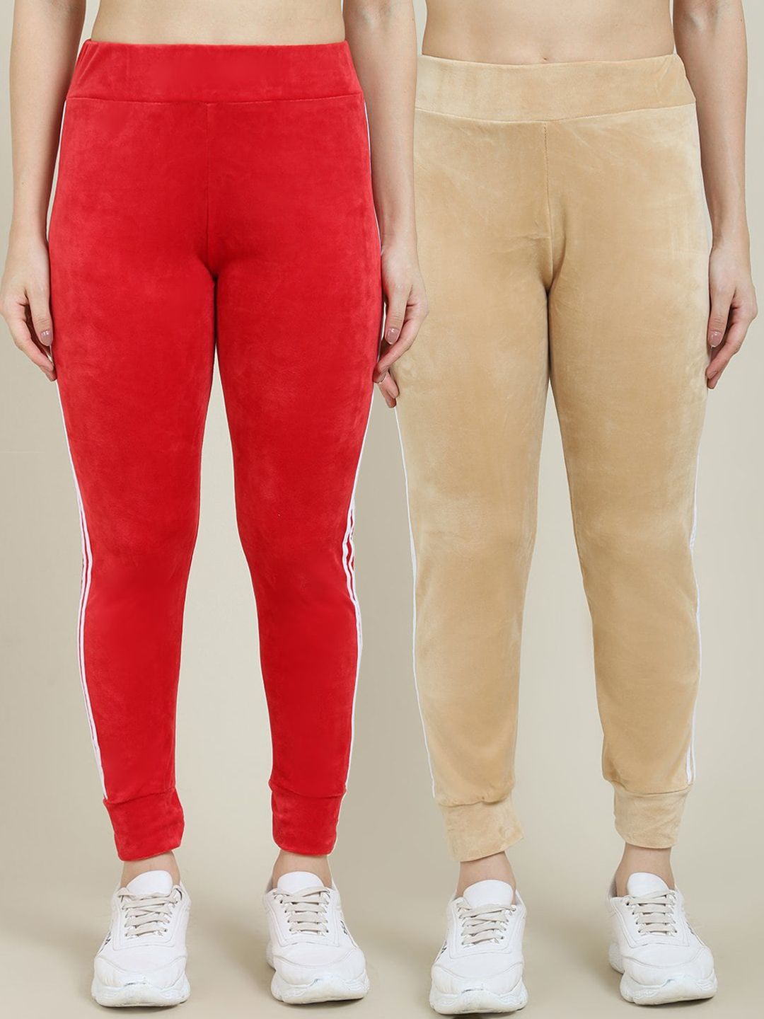 Miaz Lifestyle Women Pack of 2 Beige & Red Relaxed-fit Track Pants Price in India