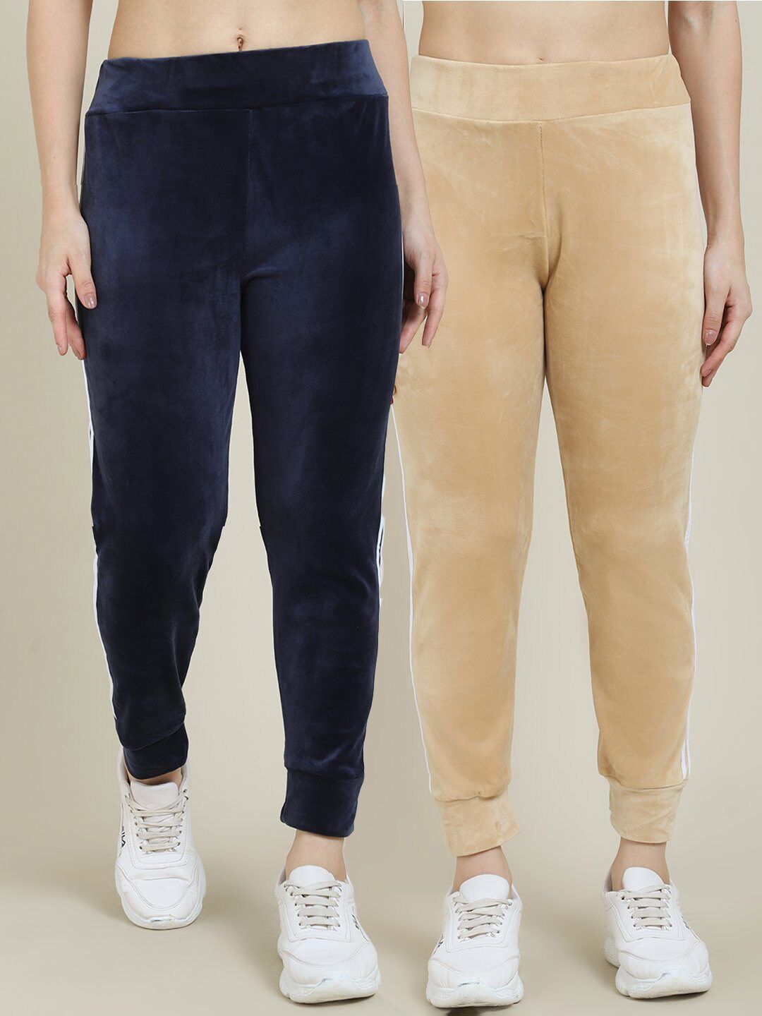 Miaz Lifestyle Women  Pack of 2 Beige & Navy Blue Relaxed-fit Track Pants Price in India