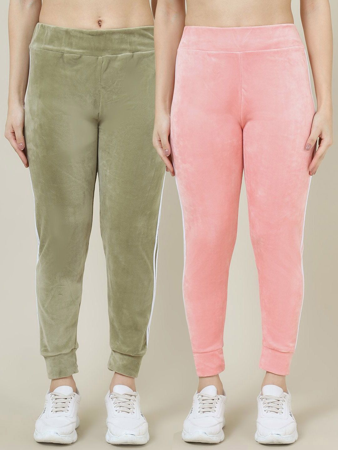 Miaz Lifestyle Women Pack of 2 Green & Peach Relaxed-Fit Track Pants Price in India