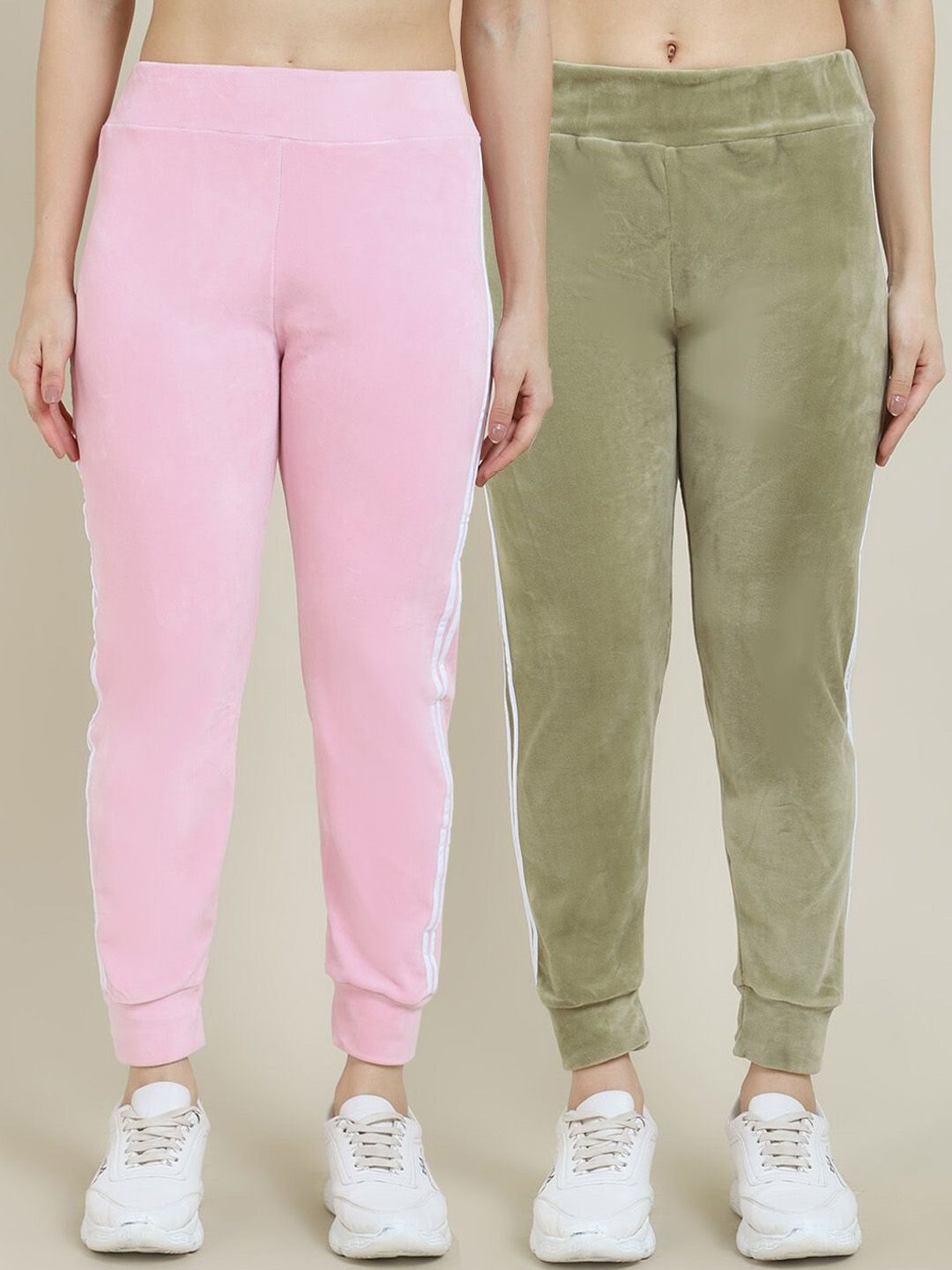 Miaz Lifestyle Pack of 2 Women Pink & Green Solid Relaxed-fit Polyester Sports Track Pants Price in India