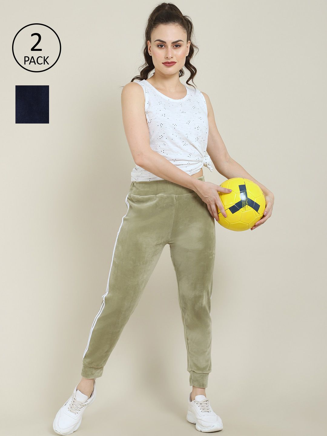 Miaz Lifestyle  Pack of 2 Women Navy blue & Green Relaxed-fit Sports Track Pants Price in India