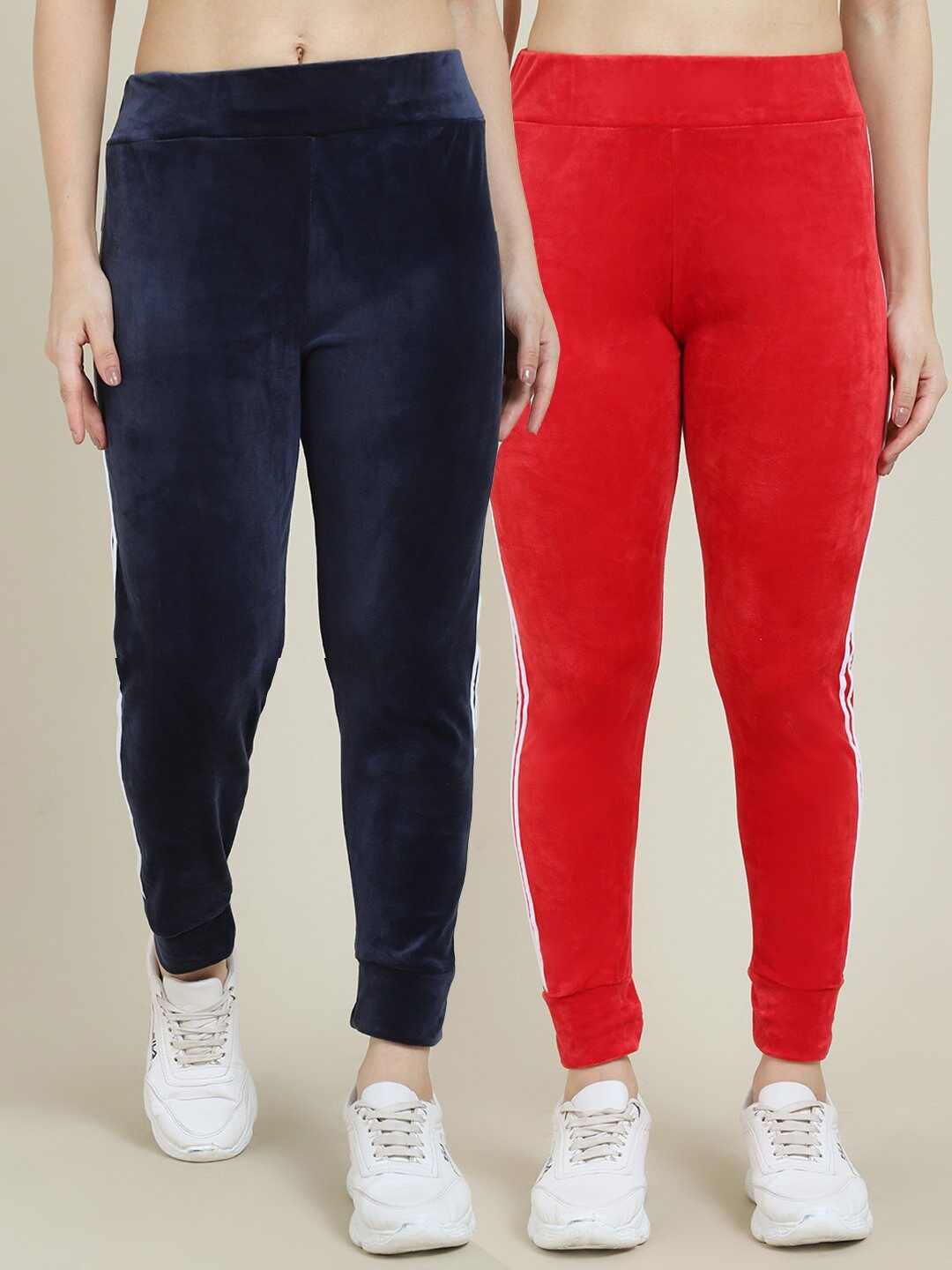 Miaz Lifestyle Women Pack of 2 Red & Navy Blue Running Track Pants Price in India