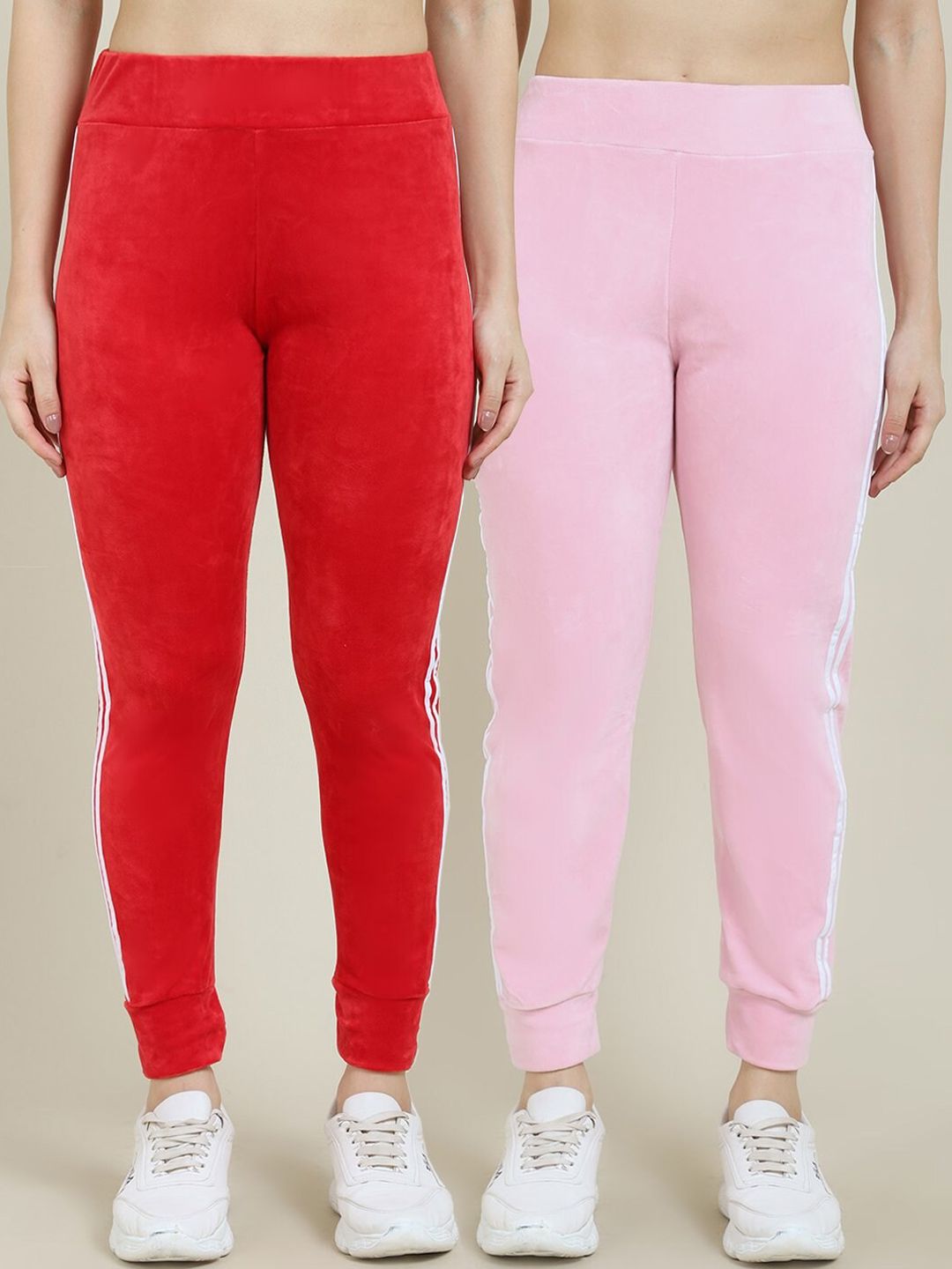 Miaz Lifestyle Women Pack of 2 Red & Pink Relaxed-fit Track Pants Price in India