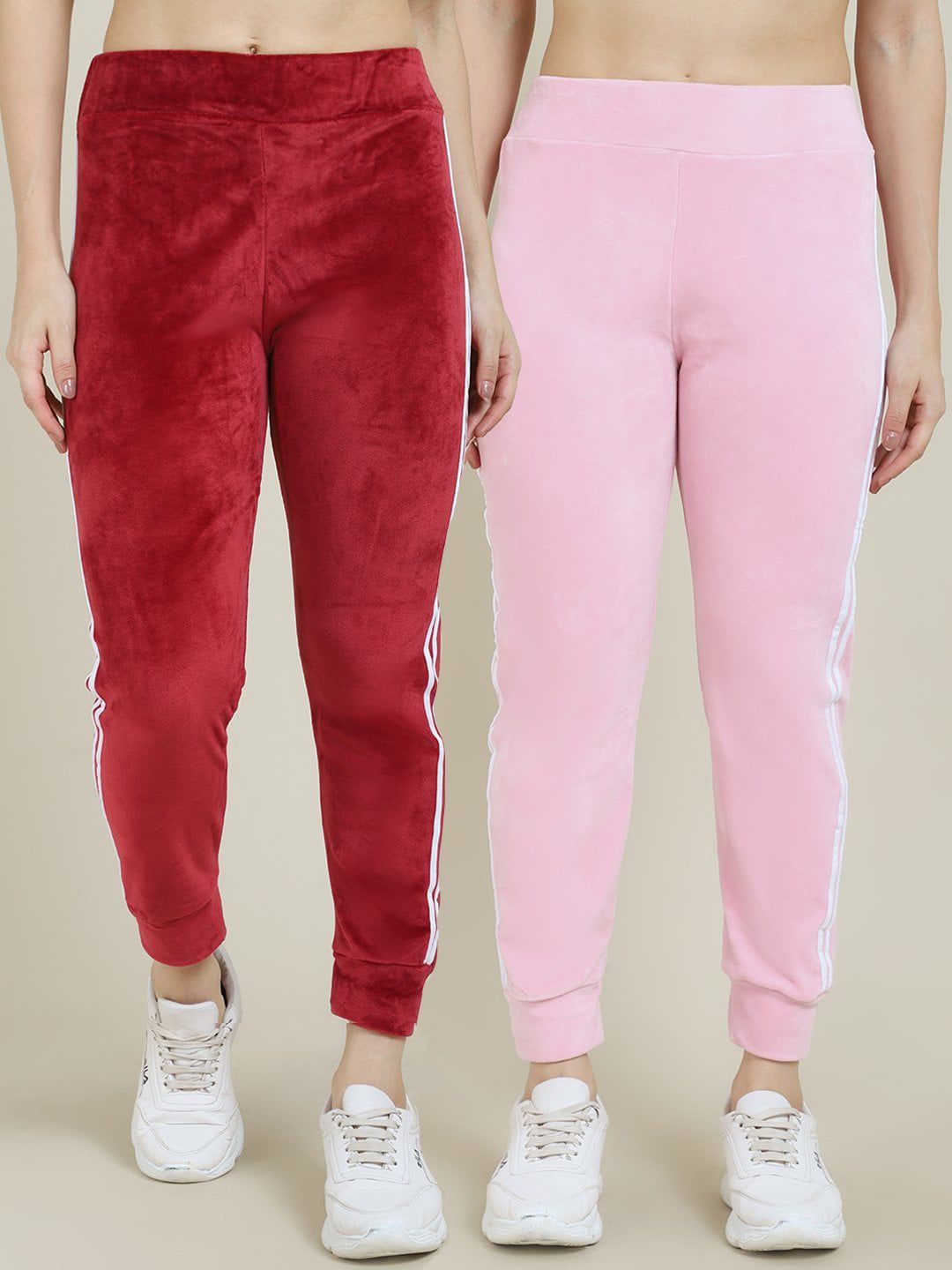 Miaz Lifestyle Women Pack of 2 Maroon & Pink Relaxed-fit Track Pants Price in India