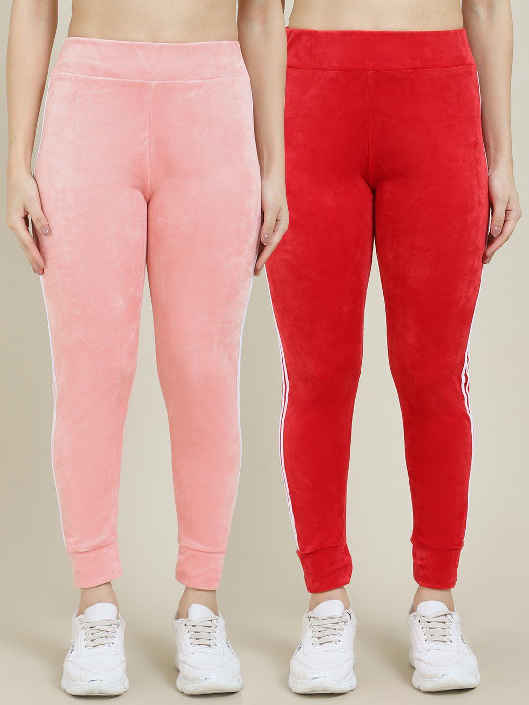 Miaz Lifestyle Women Pack of 2 Peach & Red Relaxed-fit Track Pants Price in India