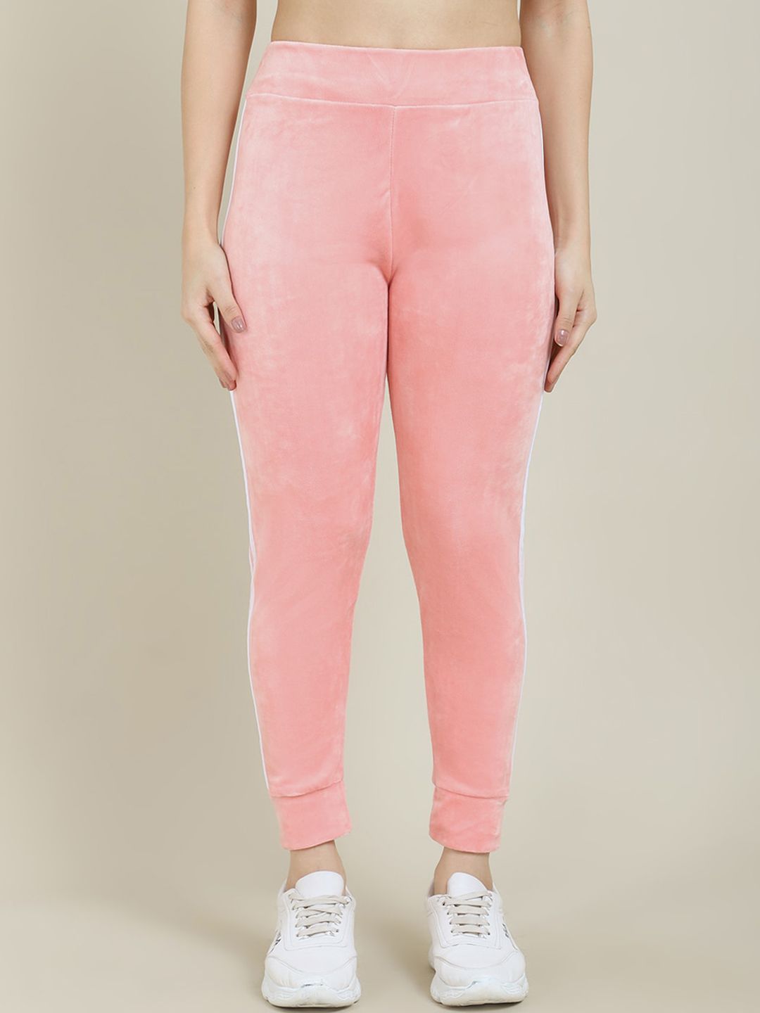 Miaz Lifestyle Women Peach-Coloured Striped Track Pants Price in India