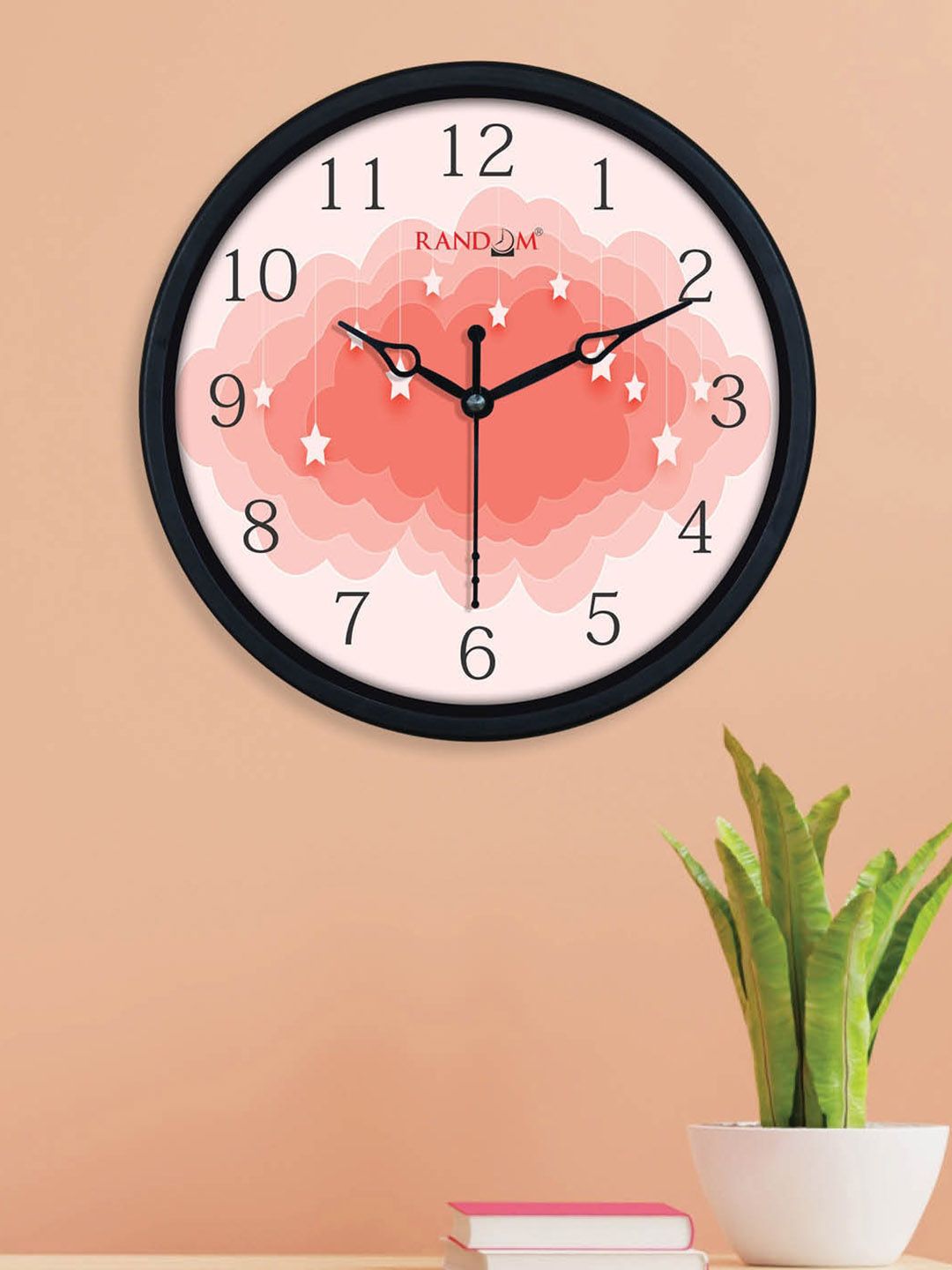 RANDOM Black & Peach-Coloured Printed Contemporary Wall Clock 30 x 30 cm Price in India