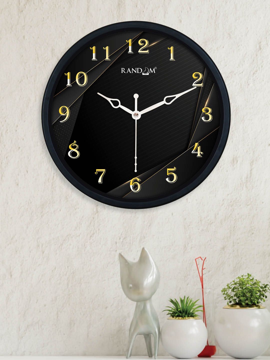 RANDOM Black & Yellow Printed Contemporary Wall Clock Price in India