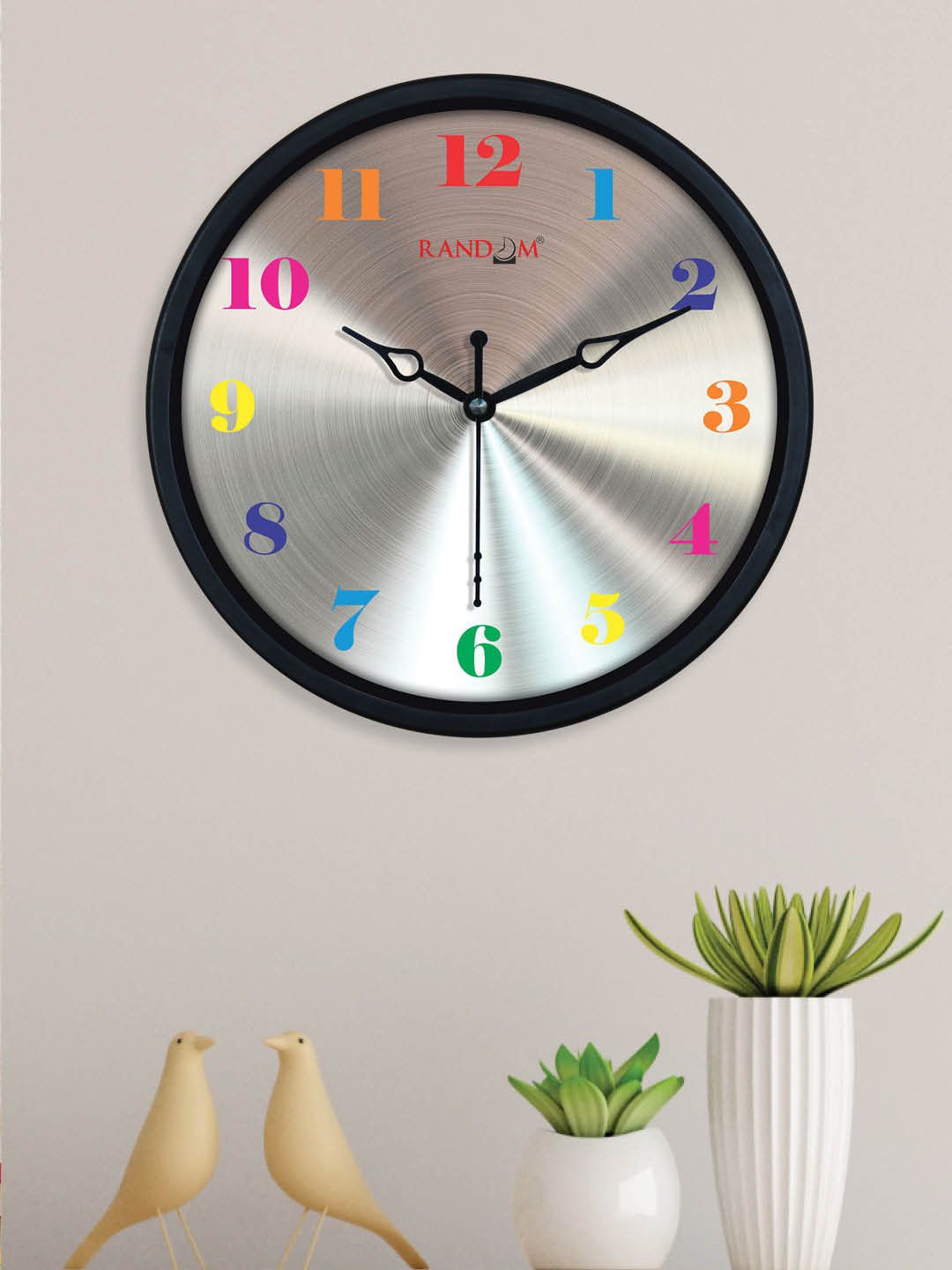 RANDOM Silver-Toned & Pink Contemporary Wall Clock Price in India