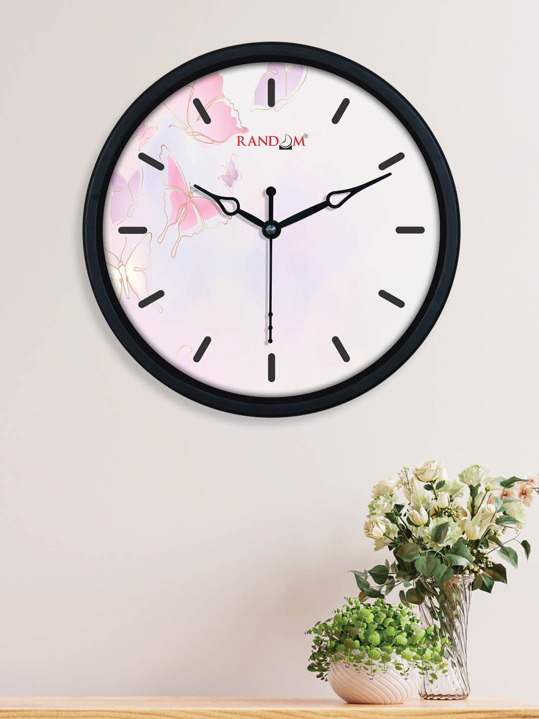 RANDOM White & Pink Printed Contemporary Wall Clock Price in India