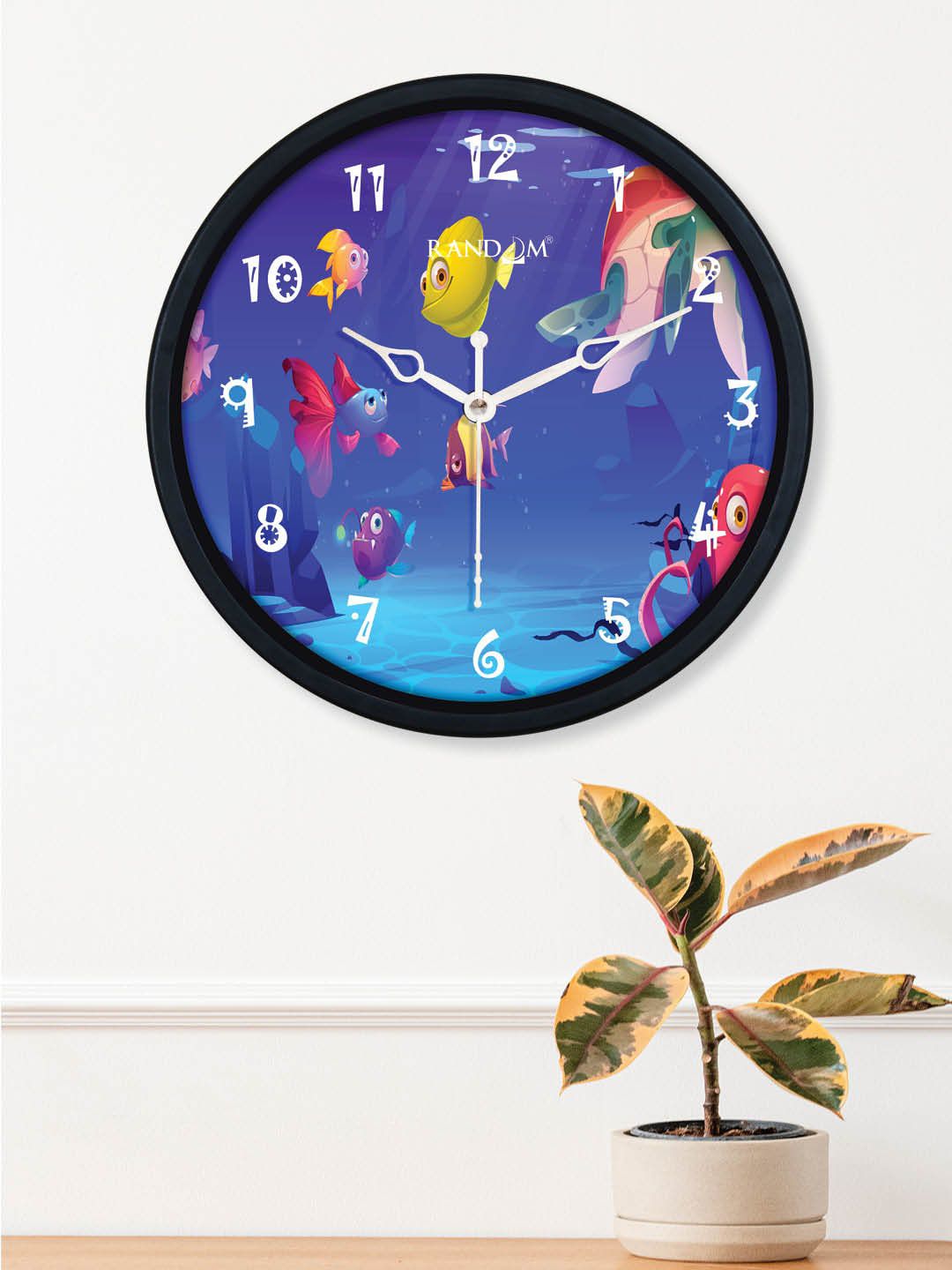 RANDOM Black & Blue Printed Contemporary Plastic Wall Clock Price in India