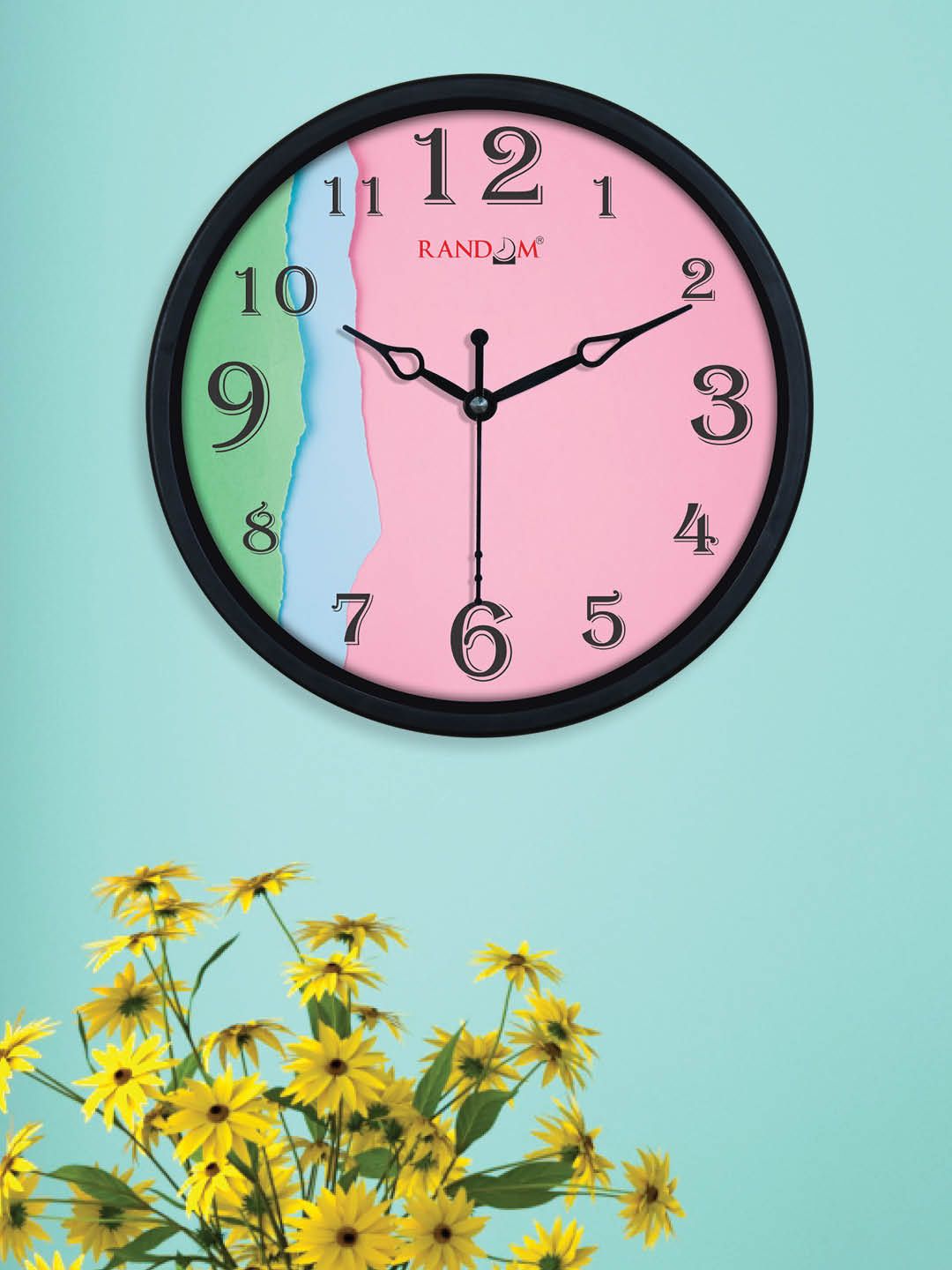 RANDOM Pink & Black Printed Contemporary Plastic  Wall Clock Price in India