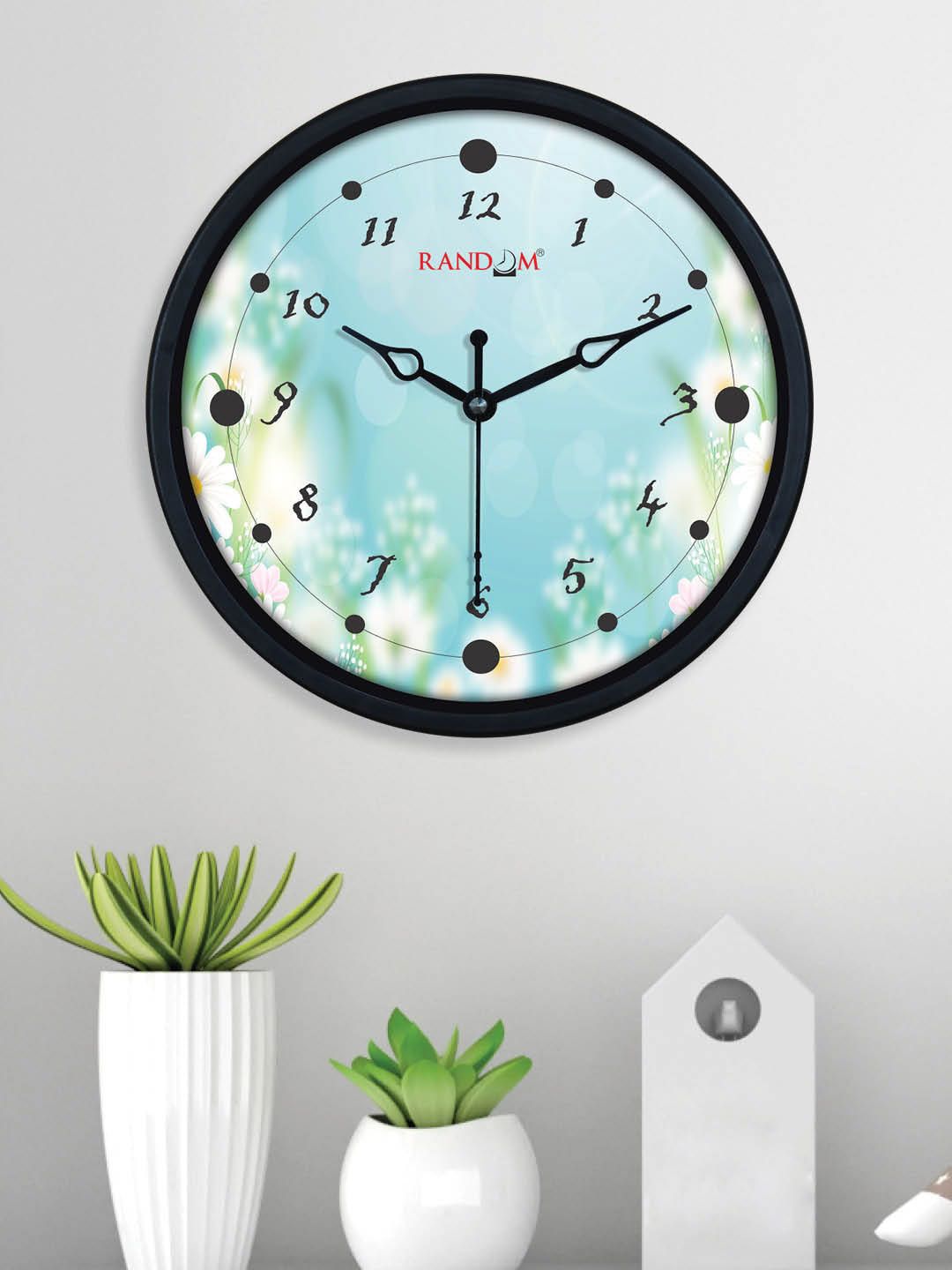 RANDOM Black & Blue Printed Contemporary Plastic Wall Clock Price in India