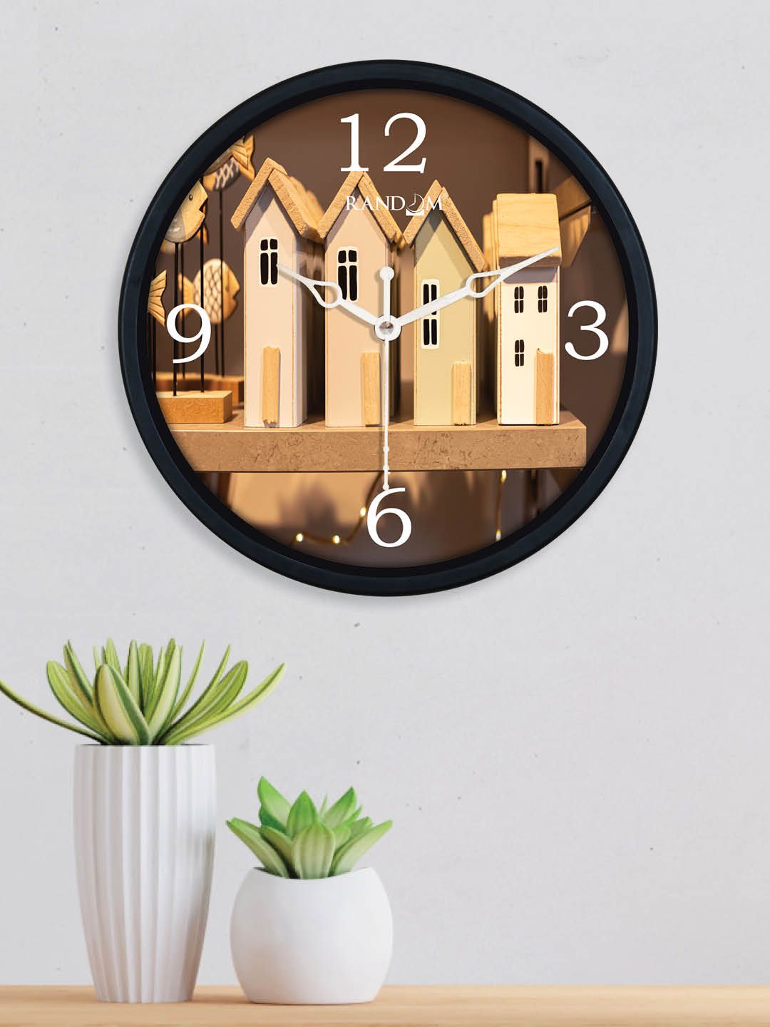 RANDOM Brown & White Printed Contemporary Wall Clock Price in India