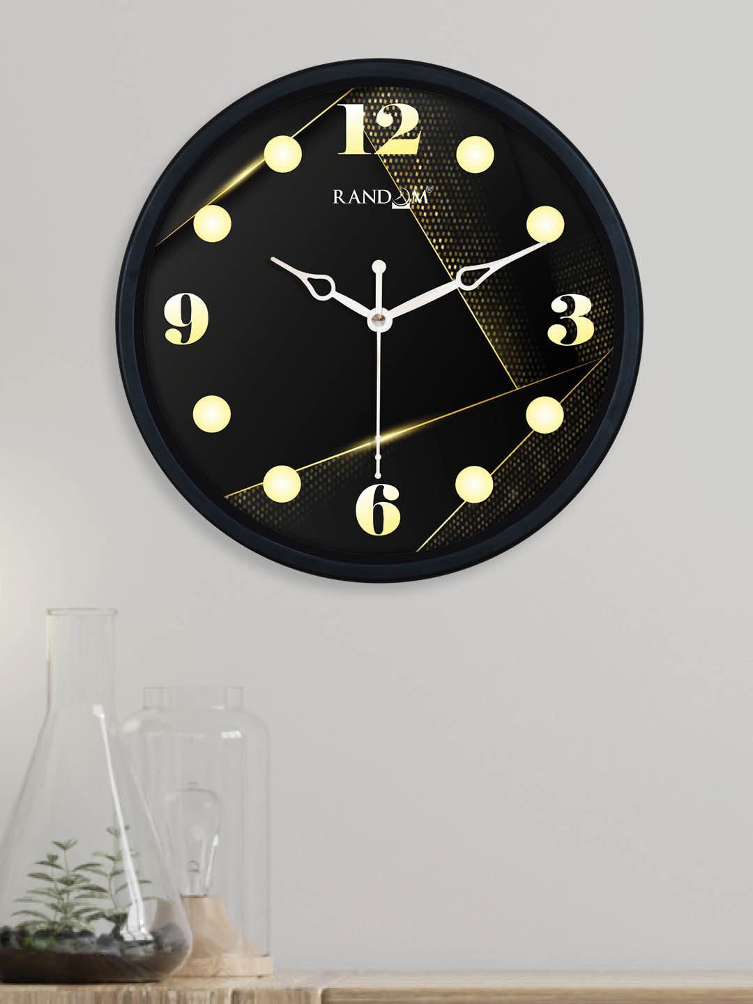 RANDOM Black & Yellow Printed Contemporary Wall Clock Price in India