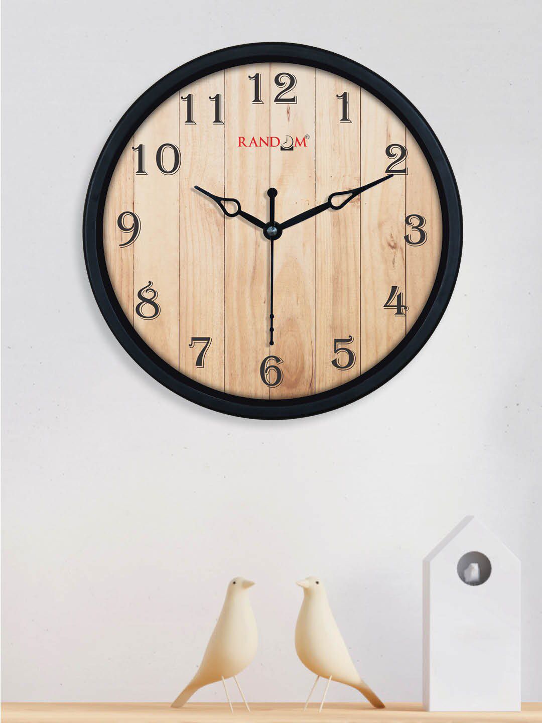RANDOM Brown Wooden Printed Analogue Contemporary Plastic Wall Clock Price in India