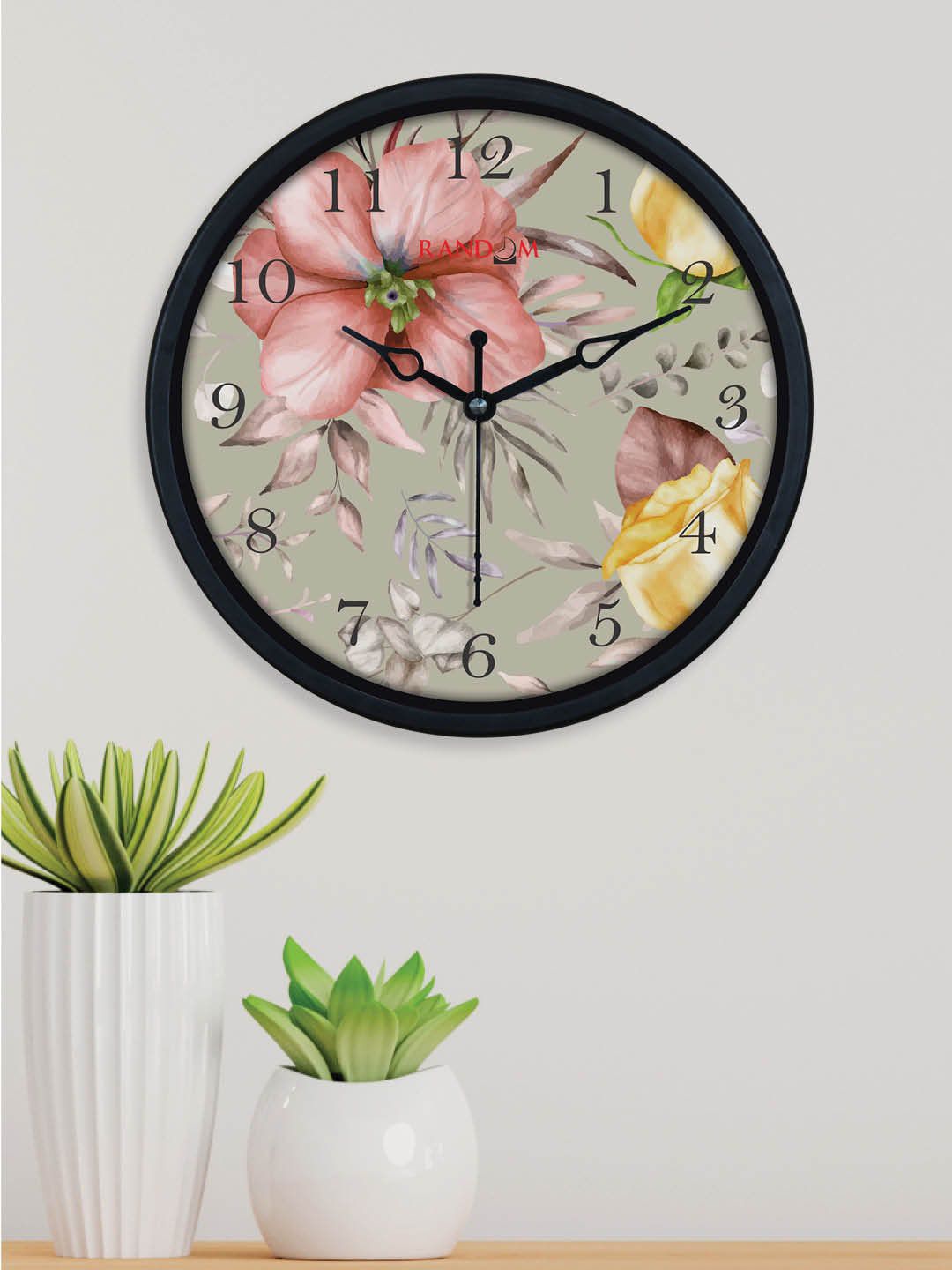 RANDOM Floral Printed Plastic Analogue Wall Clock Price in India