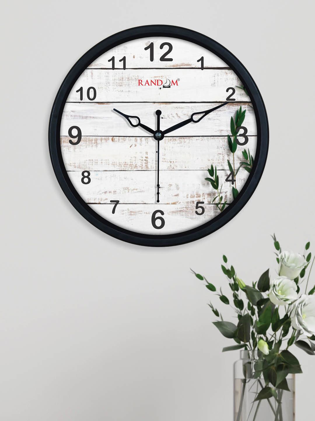 RANDOM Off White & Black Printed Analogue Contemporary Plastic Wall Clock Price in India