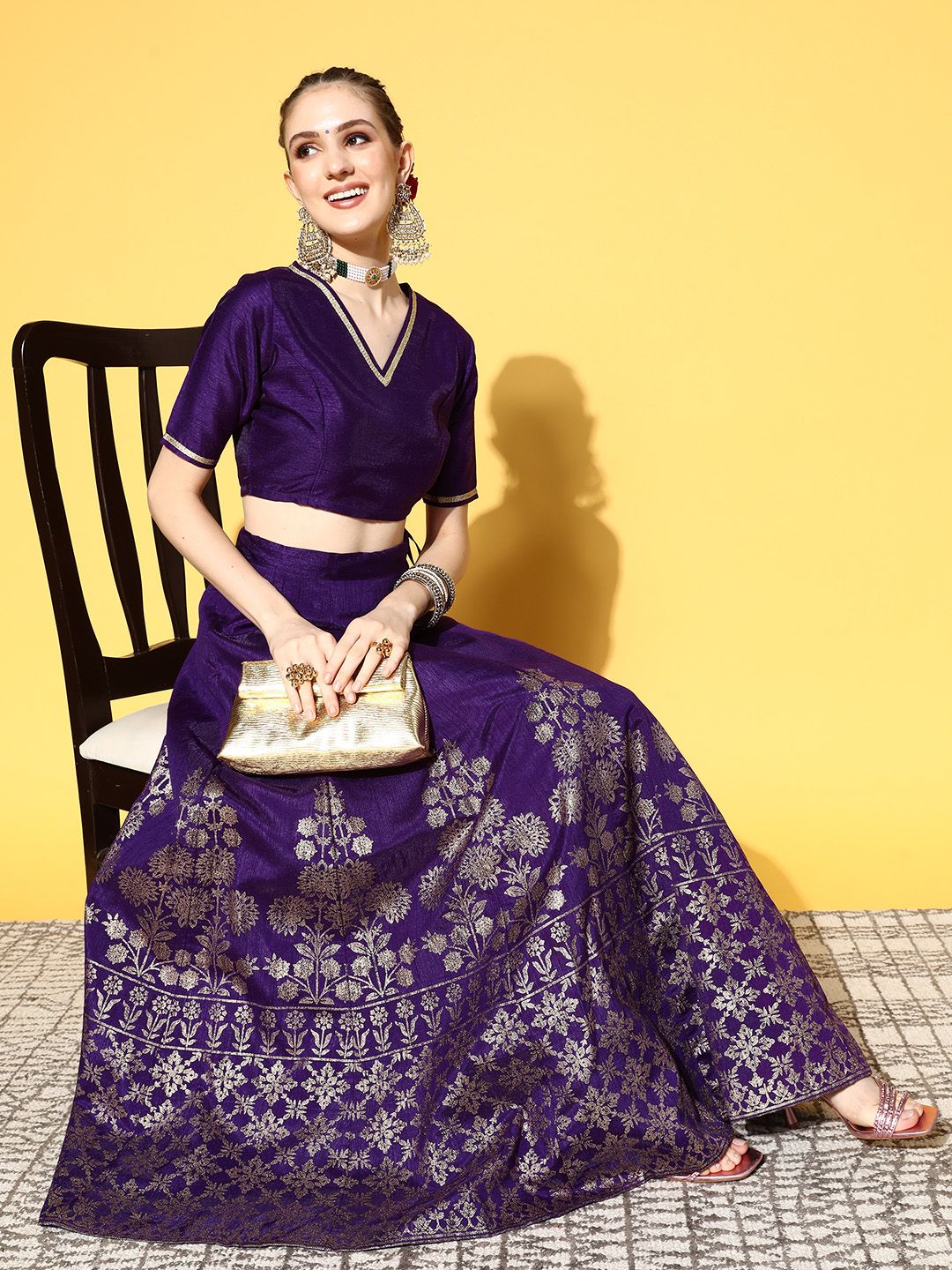 Shae by SASSAFRAS Charming Purple Floral Brocade Skirt Price in India