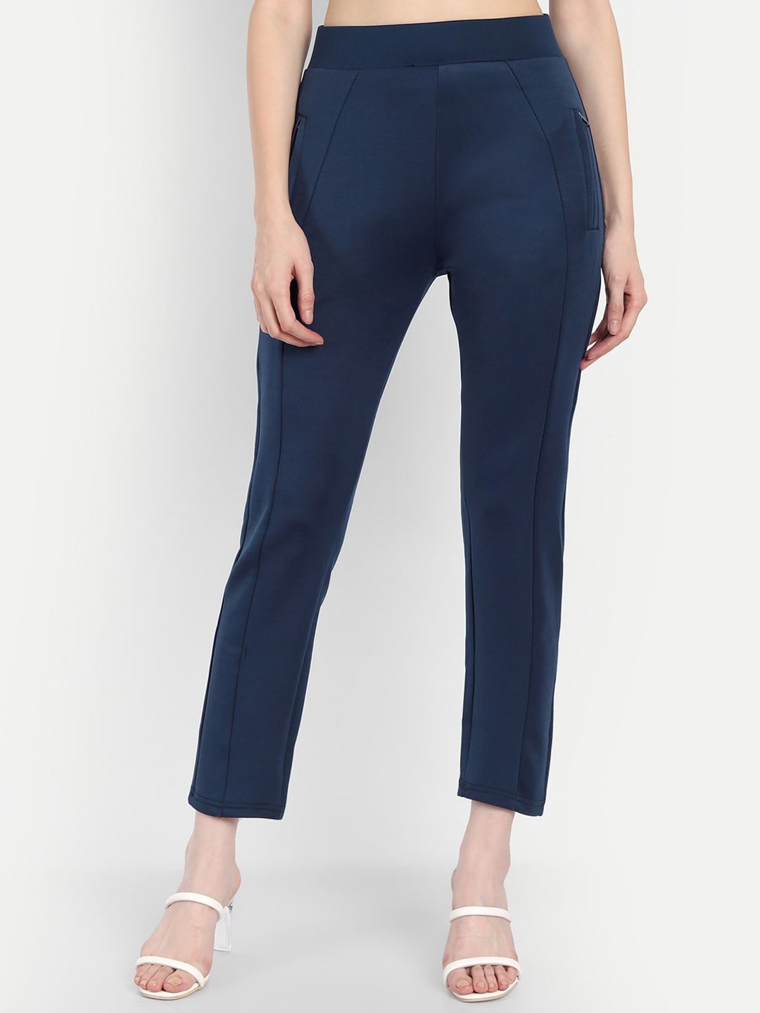 Next One Women Blue Solid High Rise Skinny Fit Track Pant Price in India