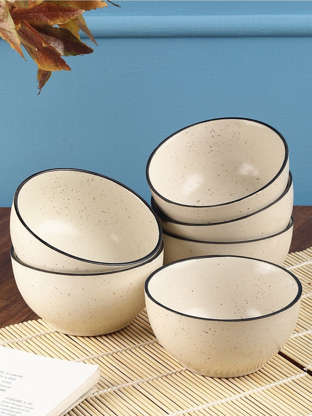 MIAH Decor White & 6 Pieces Handcrafted Stoneware Matte Bowls Price in India