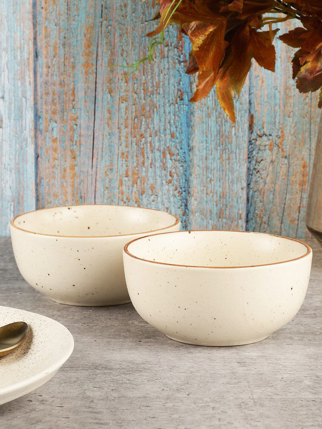 MIAH Decor Cream-Coloured & 2 Pieces Handcrafted Stoneware Matte Bowls Price in India