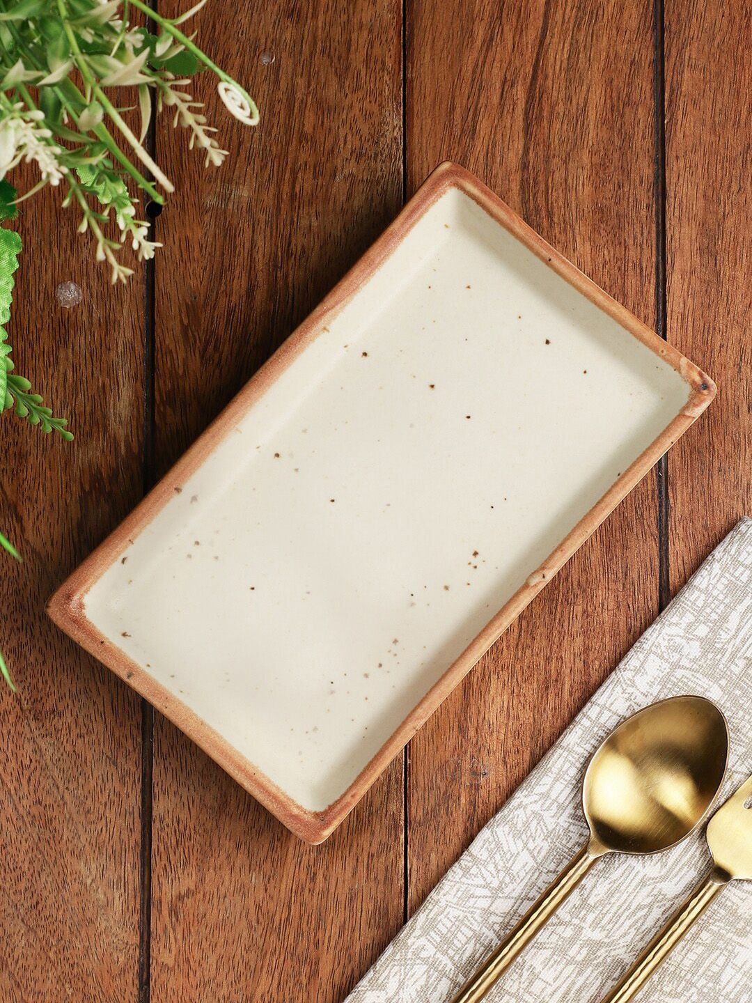 MIAH Decor Cream Matte Finish Ceramic Platter Price in India