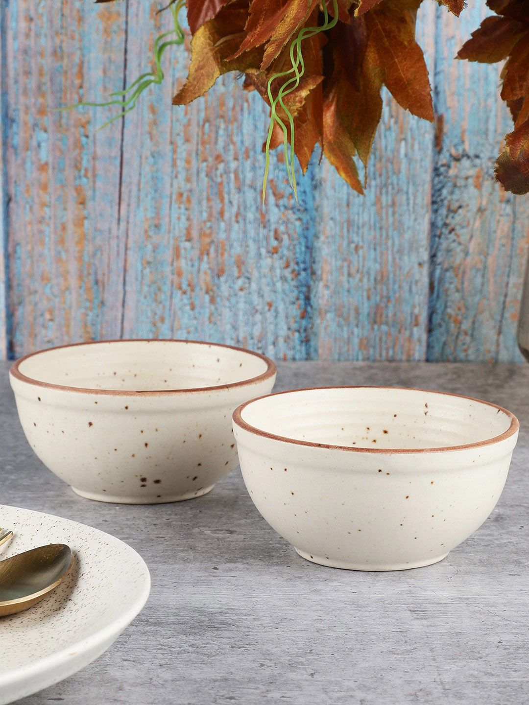 MIAH Decor Set of 2 Cream-Coloured Printed  Serving Bowl Price in India